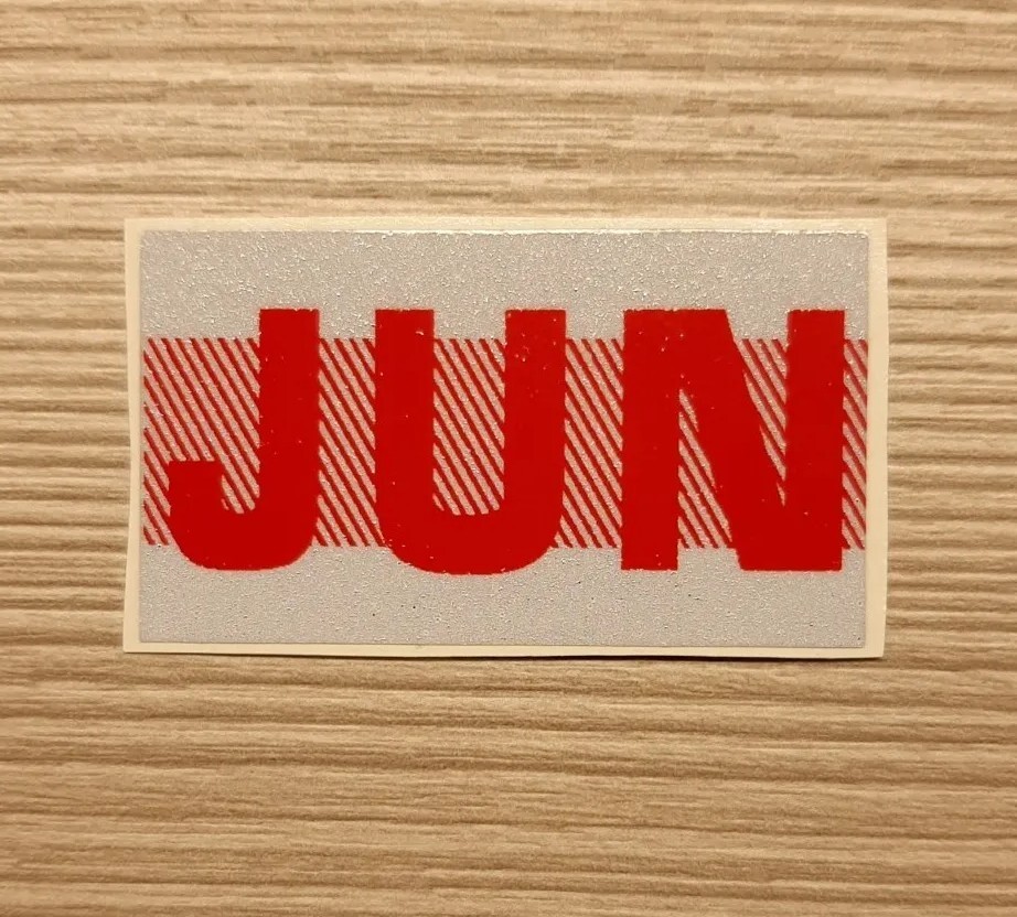 June, California DMV license plates month sticker tags. RED. YOM