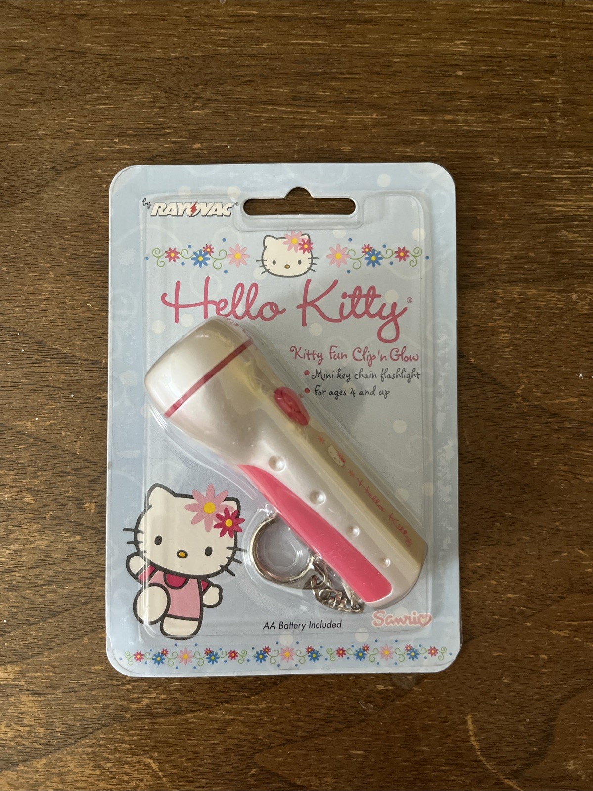 Vtg 2002 Hello Kitty Rayovac Mini Flashlight Keychain Clip N Glow Pink Sanrio