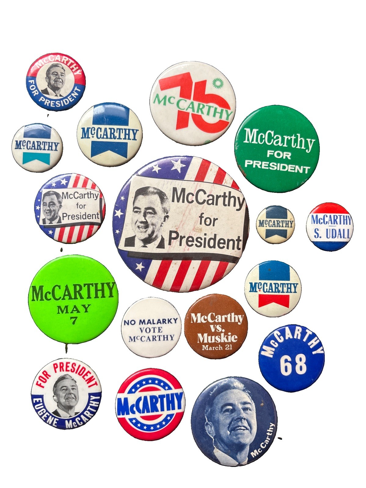 17 Different 1968 Senator Eugene McCarthy for President Campaign Buttons Set