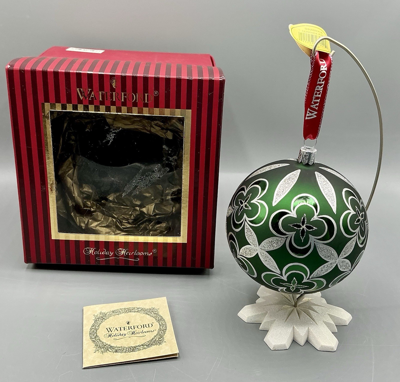 RARE VTG Waterford Holiday Heirlooms Ornament Shamrock Glitter Ball W/Box Irish RARE VTG Waterford Holiday Heirlooms Ornament Shamrock Glitter Ball W/Box Irish