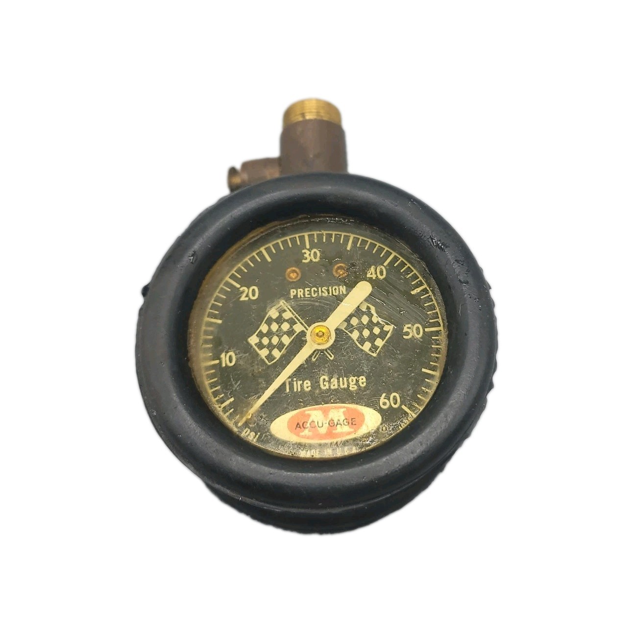 Vintage Meiser M Accu-Gage Precision 100 psi Tire Gauge Blue Checkered Flag USA