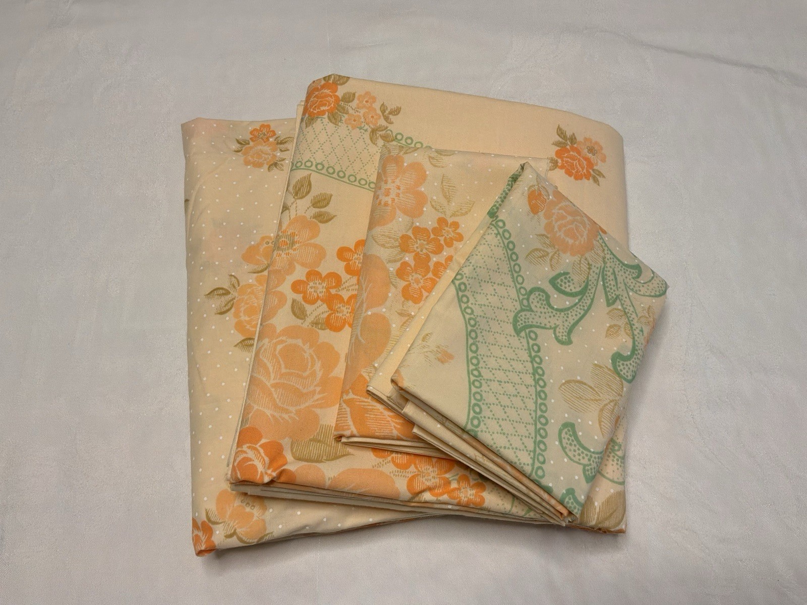 Vtg JCPenney No Iron Percale Double Bed Set Orange Green Floral Dot Boho 4 Pc Vtg JCPenney No Iron Percale Double Bed Set Orange Green Floral Dot Boho 4 Pc