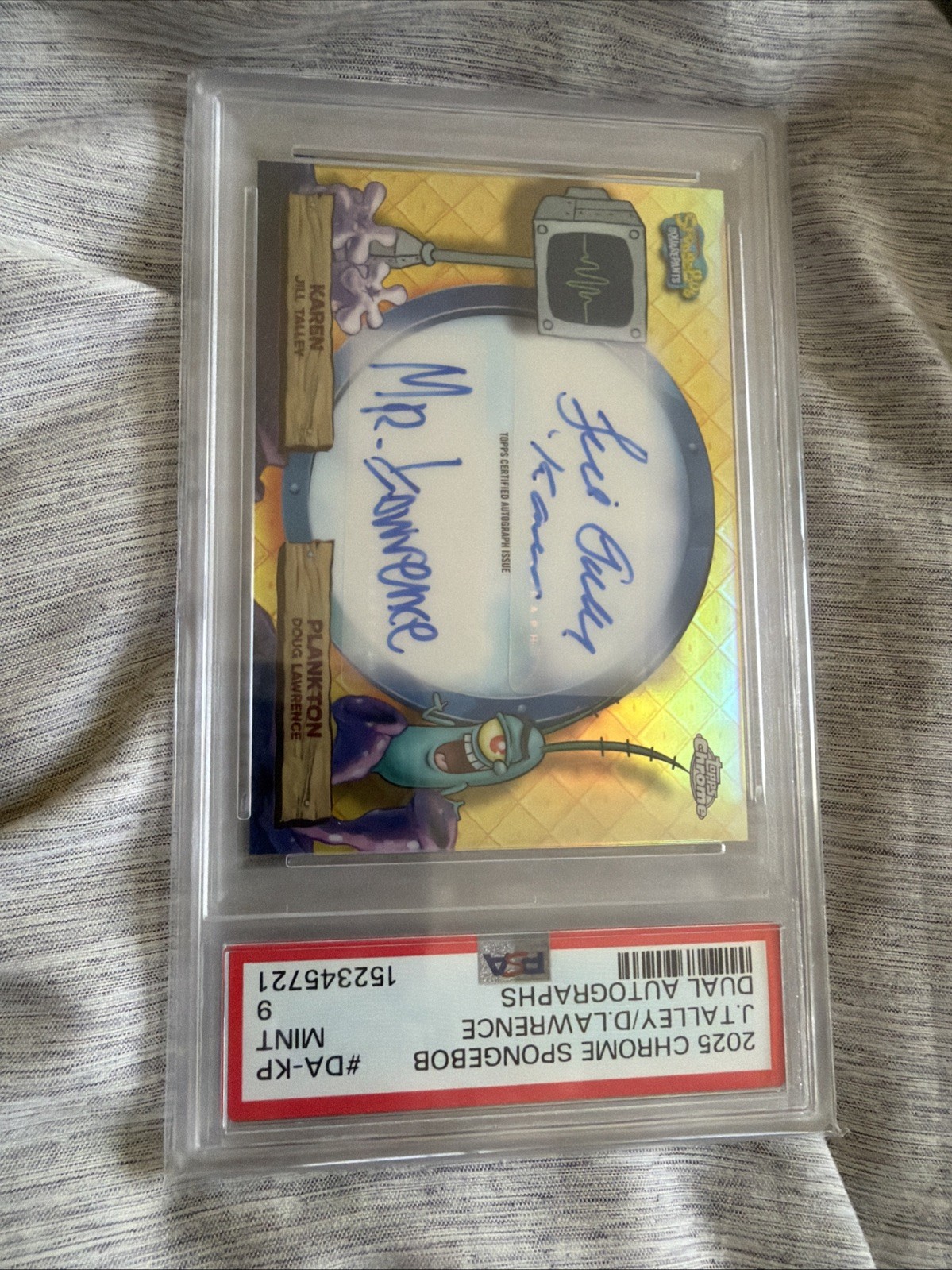Topps 2025 Chrome SpongeBob Karen Plankton Dual Autographs DA-KP PSA 9 Topps 2025 Chrome SpongeBob Karen Plankton Dual Autographs DA-KP PSA 9