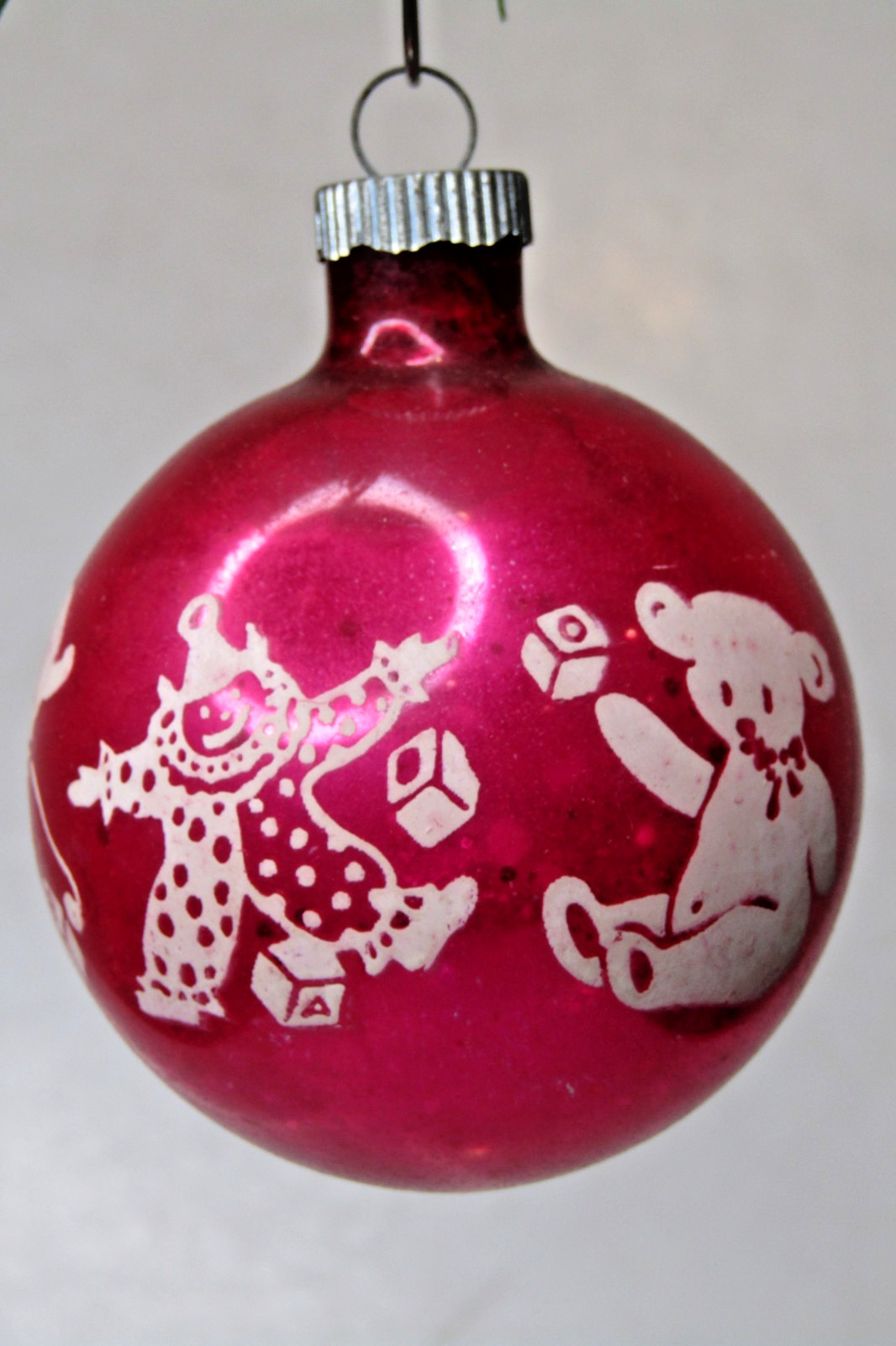 VTG 1960s Glass Pictured CLOWN DUCK TEDDY BALL Christmas Ornament Paragon RED