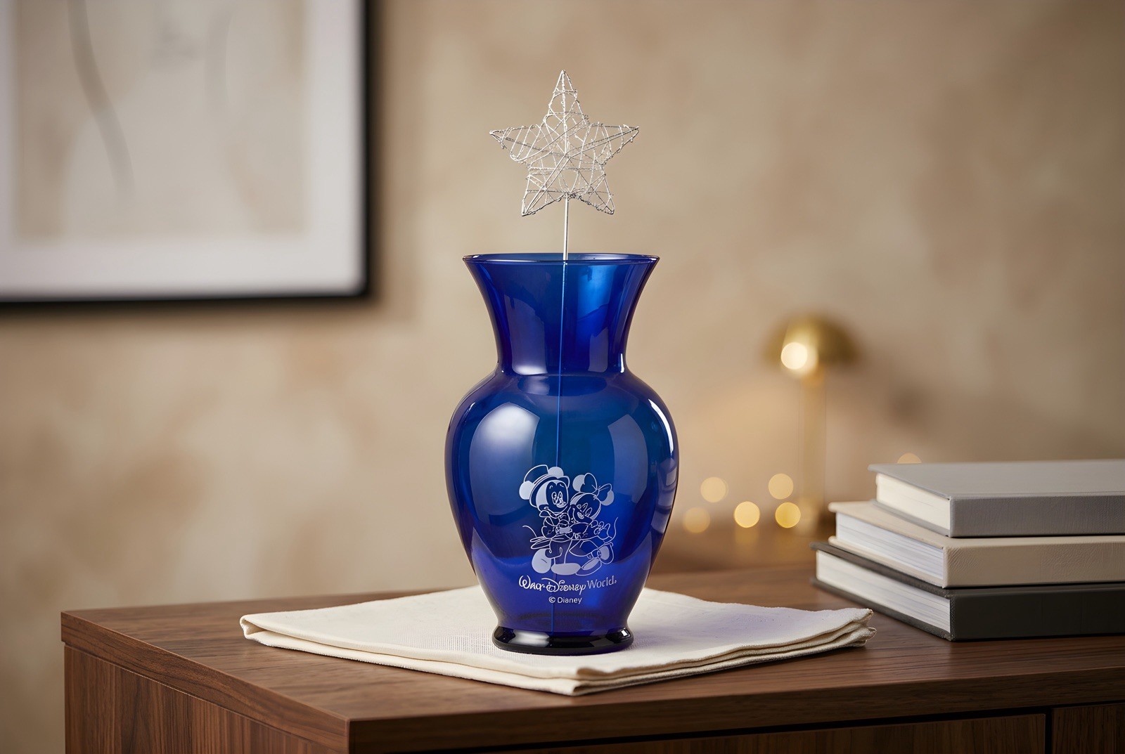 Cobalt blue vase with animal print 10.5” Tall
