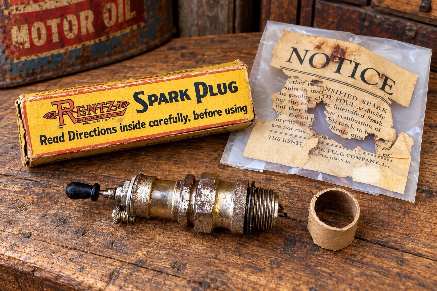 RENTZ Visible Vintage Antique Spark Plug Hit Miss Engine Model T Ford With Box