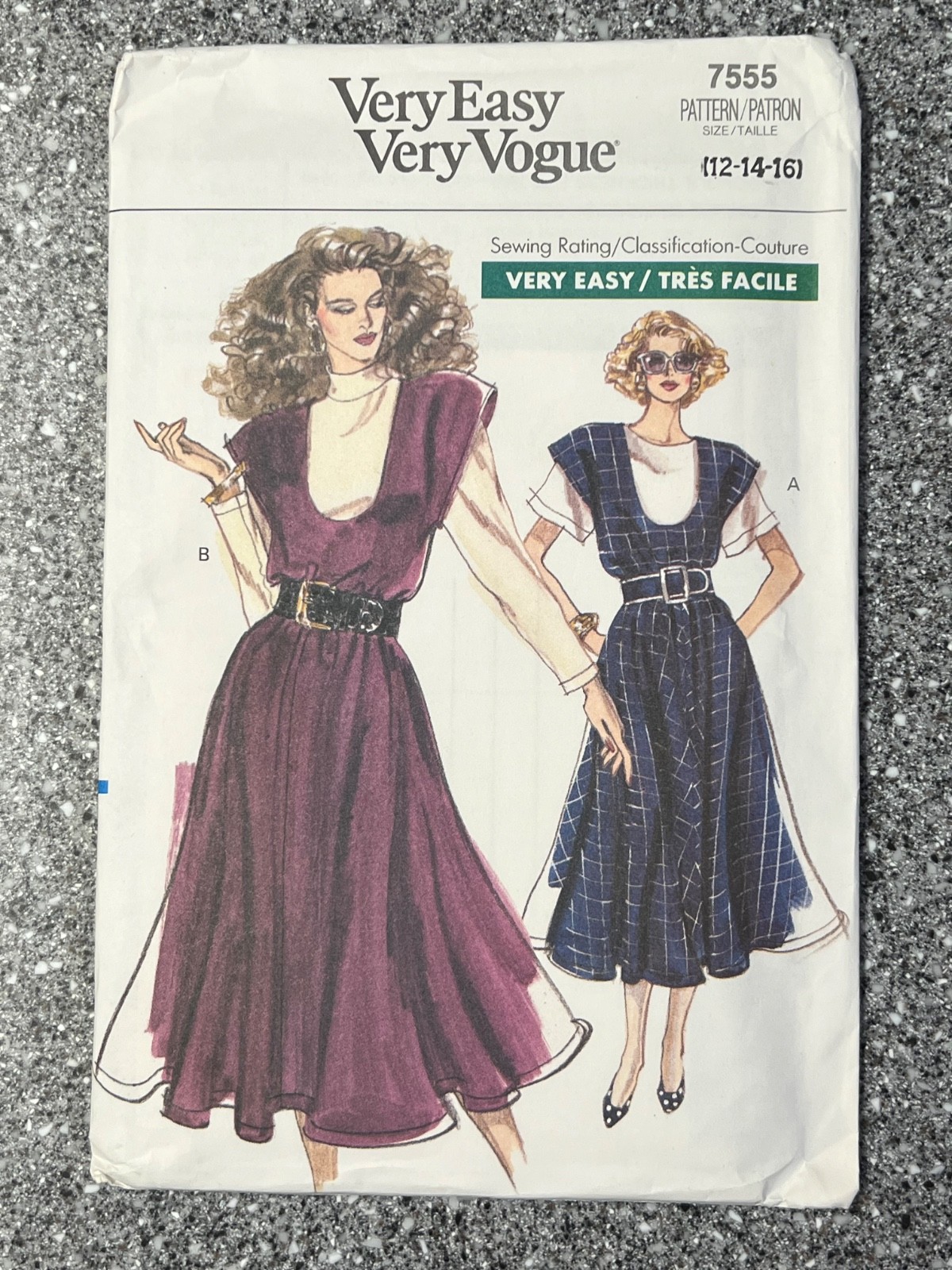 VTG Very Easy Very Vogue Pattern 7555 - sz 12-14-16 UNCUT jumper dress & top VTG Very Easy Very Vogue Pattern 7555 - sz 12-14-16 UNCUT jumper dress & top