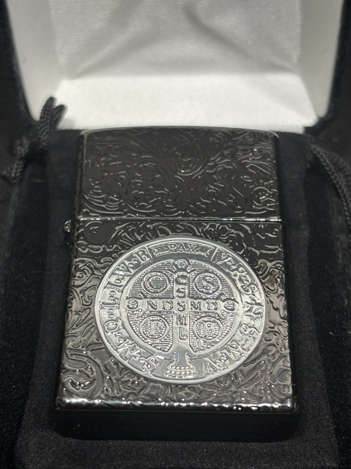 Zippo Windproof Black St. Benedict Lighter, Constantine, New In velvet Box Zippo Windproof Black St. Benedict Lighter, Constantine, New In velvet Box