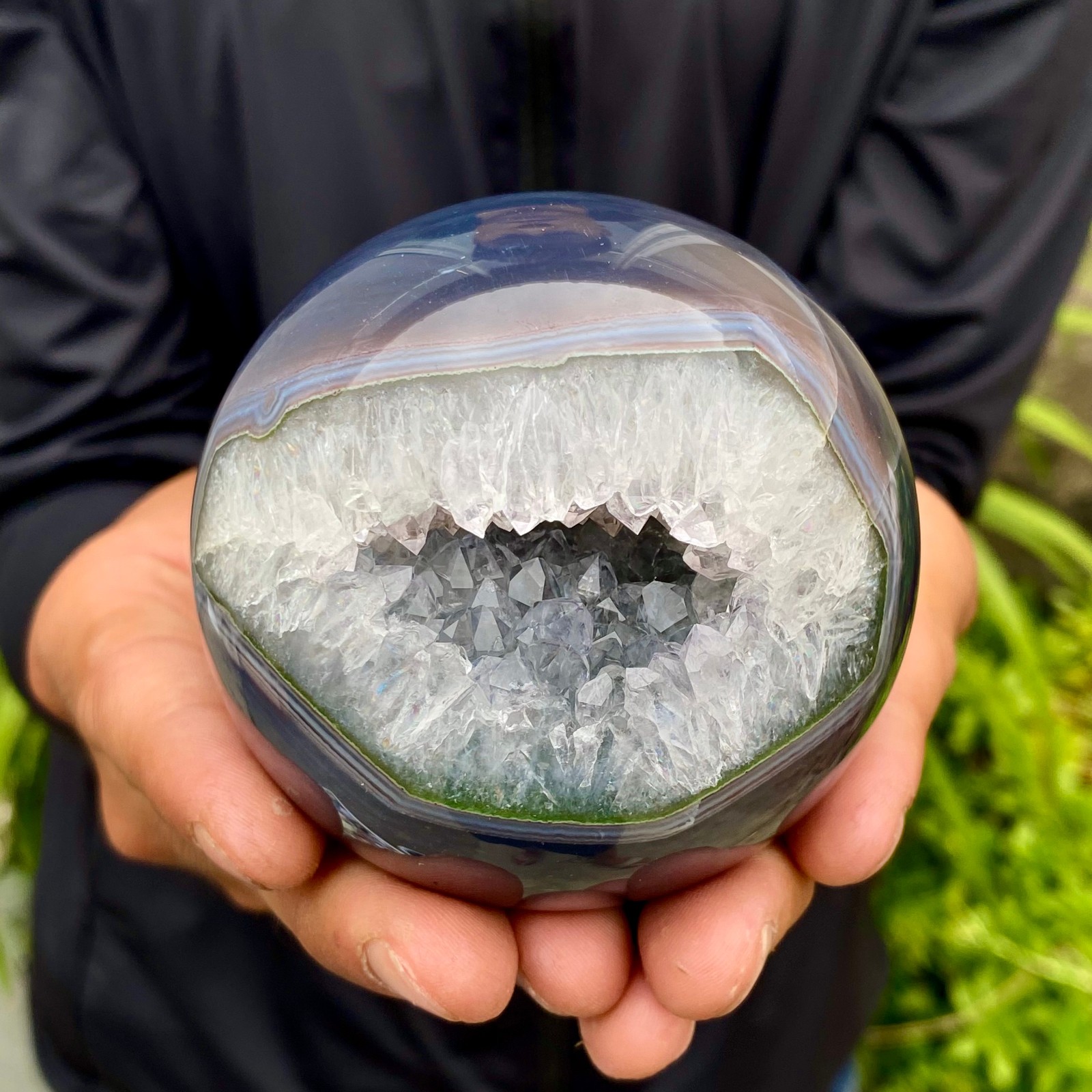 1.4LB Natural Open Smile Agate Sphere Purple Crystal Geode Healing Wealth Colle