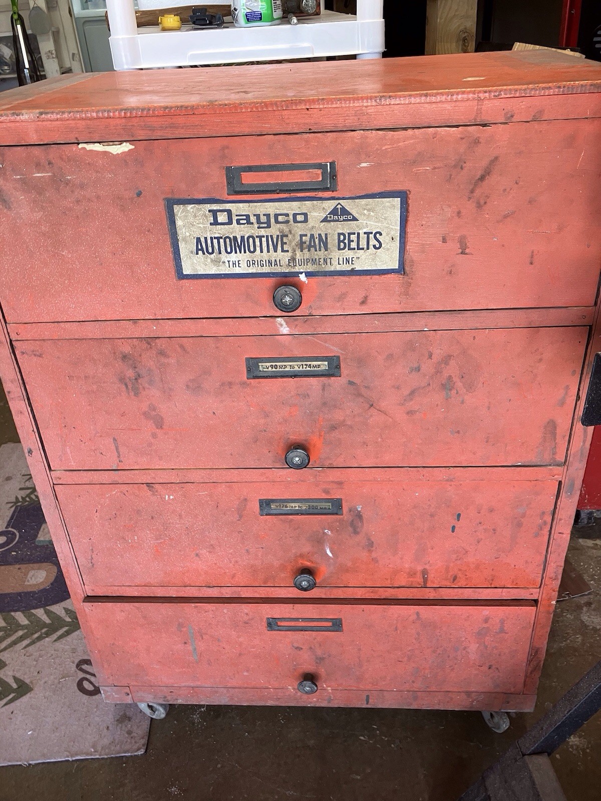 1960’s Dayco Fan Belt Cabinet Antique Vintage Collectible