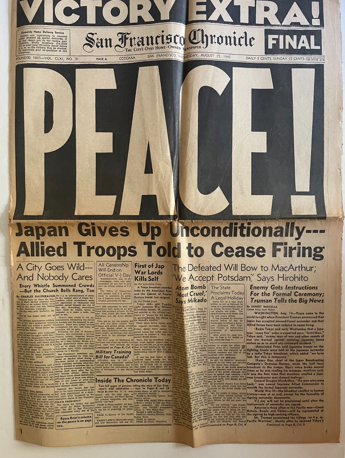 1945 San Francisco WWII Newspaper, Chronicle - 1945 San Francisco WWII Newspaper, Chronicle -