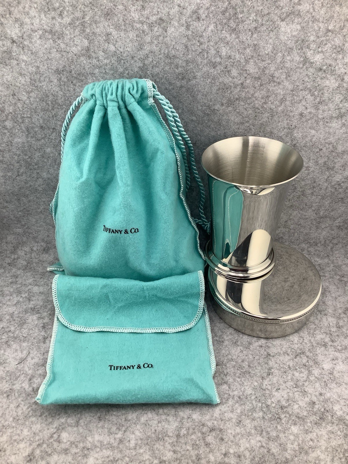 💎 Tiffany & Co. Handcrafted Pewter Trinket  Box w/ Bag & Cup w/ Bag