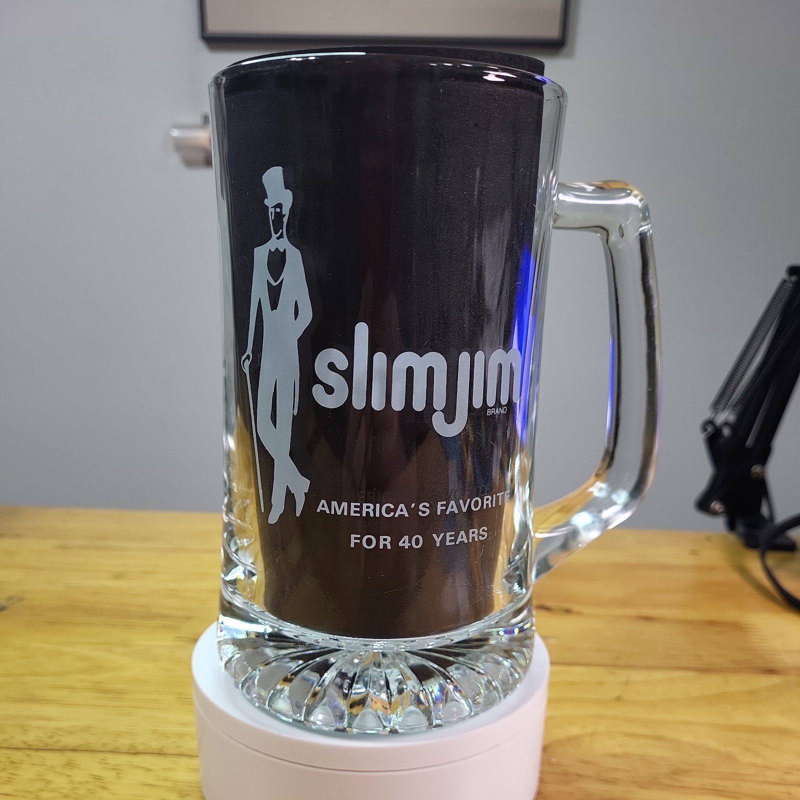 Vintage 1993 Slim Jim Glass Mug 40th Anniversary Collectors Edition Stein Vintage 1993 Slim Jim Glass Mug 40th Anniversary Collectors Edition Stein