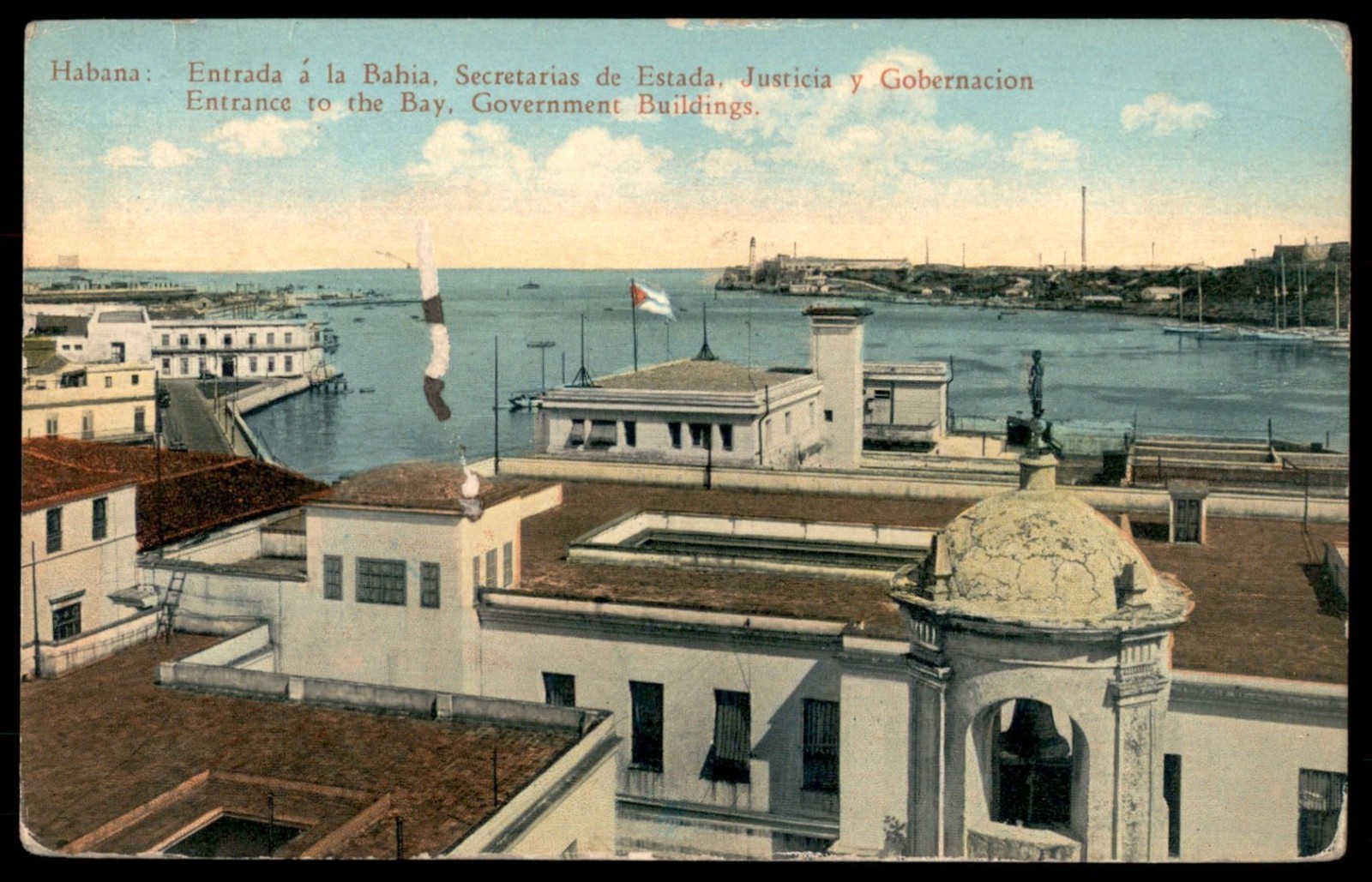 Cuba Habana Bay Entrance Government Buildings Moro Castle Posted 1925 Postcard