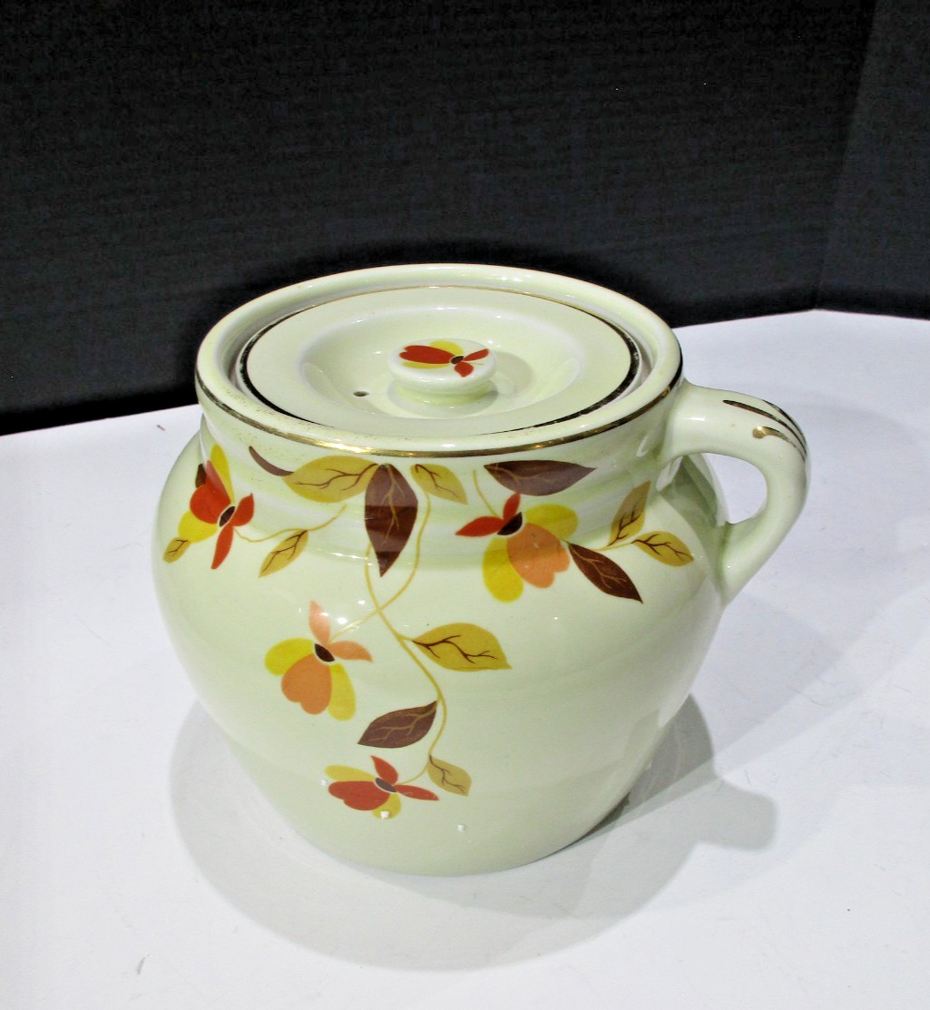 Hall Jewel Tea Autumn Leaf ONE HANDLE BEAN POT WITH LID VINTAGE RARE Hall Jewel Tea Autumn Leaf ONE HANDLE BEAN POT WITH LID VINTAGE RARE