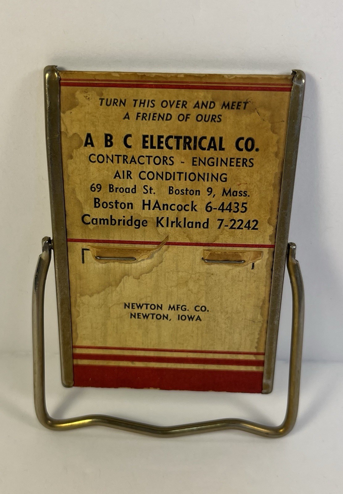 VTG Advertising for ABC Electrical CO. Boston POCKET MIRROR STAND by NEWTON MFG VTG Advertising for ABC Electrical CO. Boston POCKET MIRROR STAND by NEWTON MFG