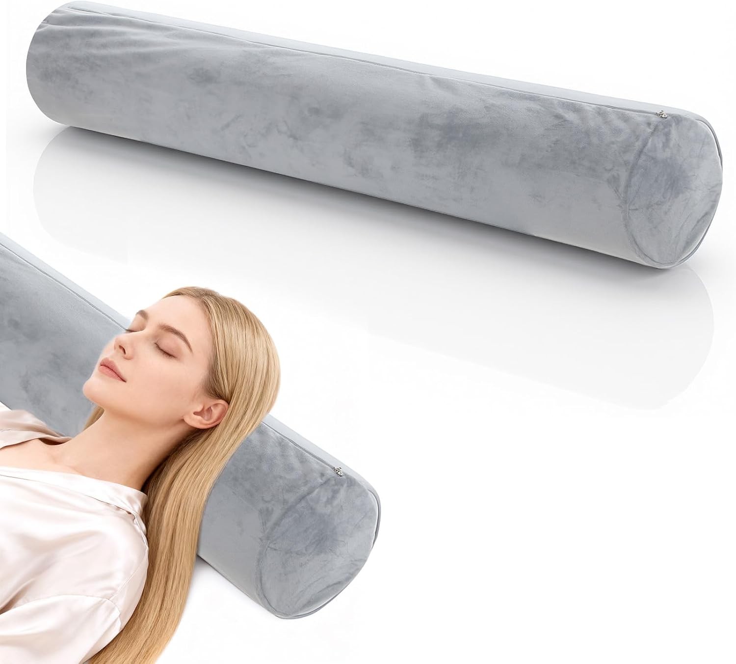 Round Body Pillow Cover, 7.9 x 47Inch/20 x 120cm Bolster Standard, Gray 