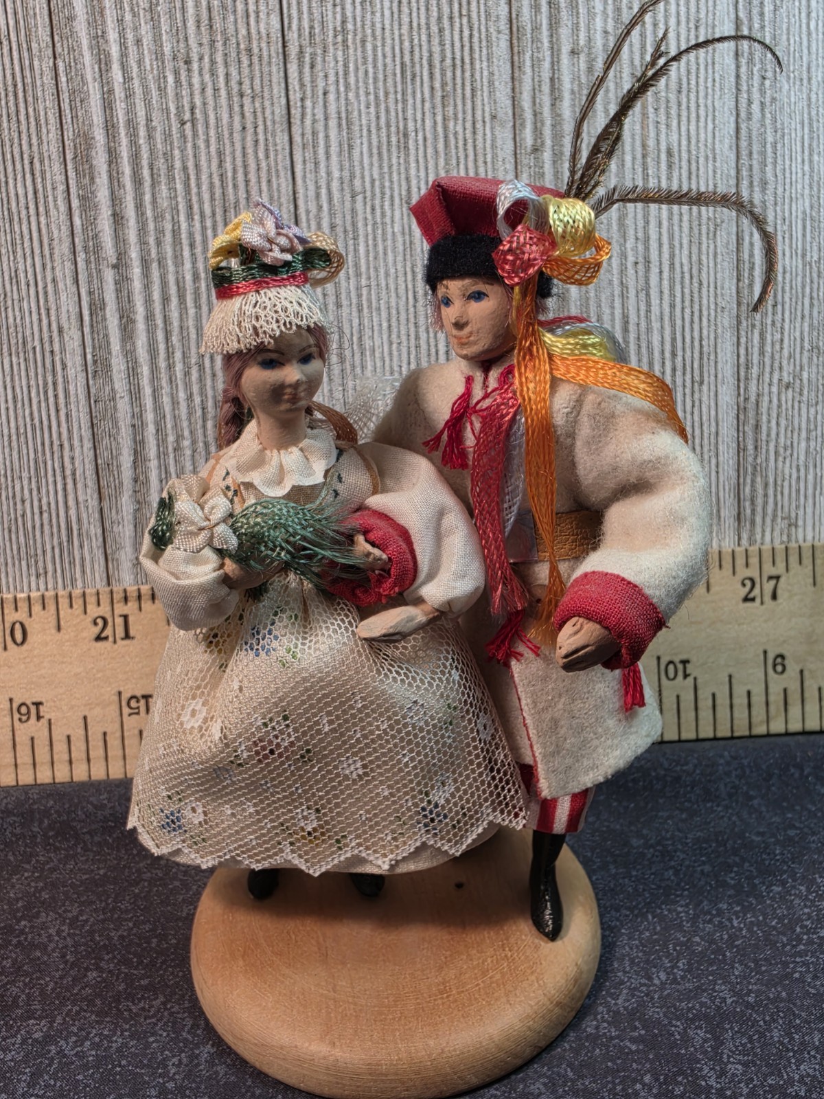 Vintage Polish Folk Art Wedding/Dancing Couple Figure 5.50” Handmade Poland