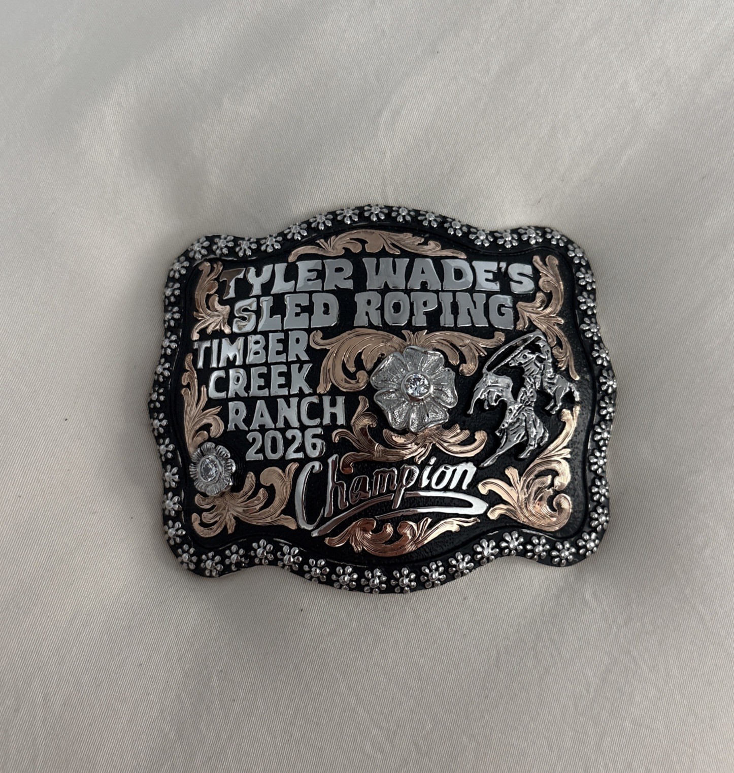 Trophy Rodeo Champion Belt Buckle Team Roper Roping Header Heeler