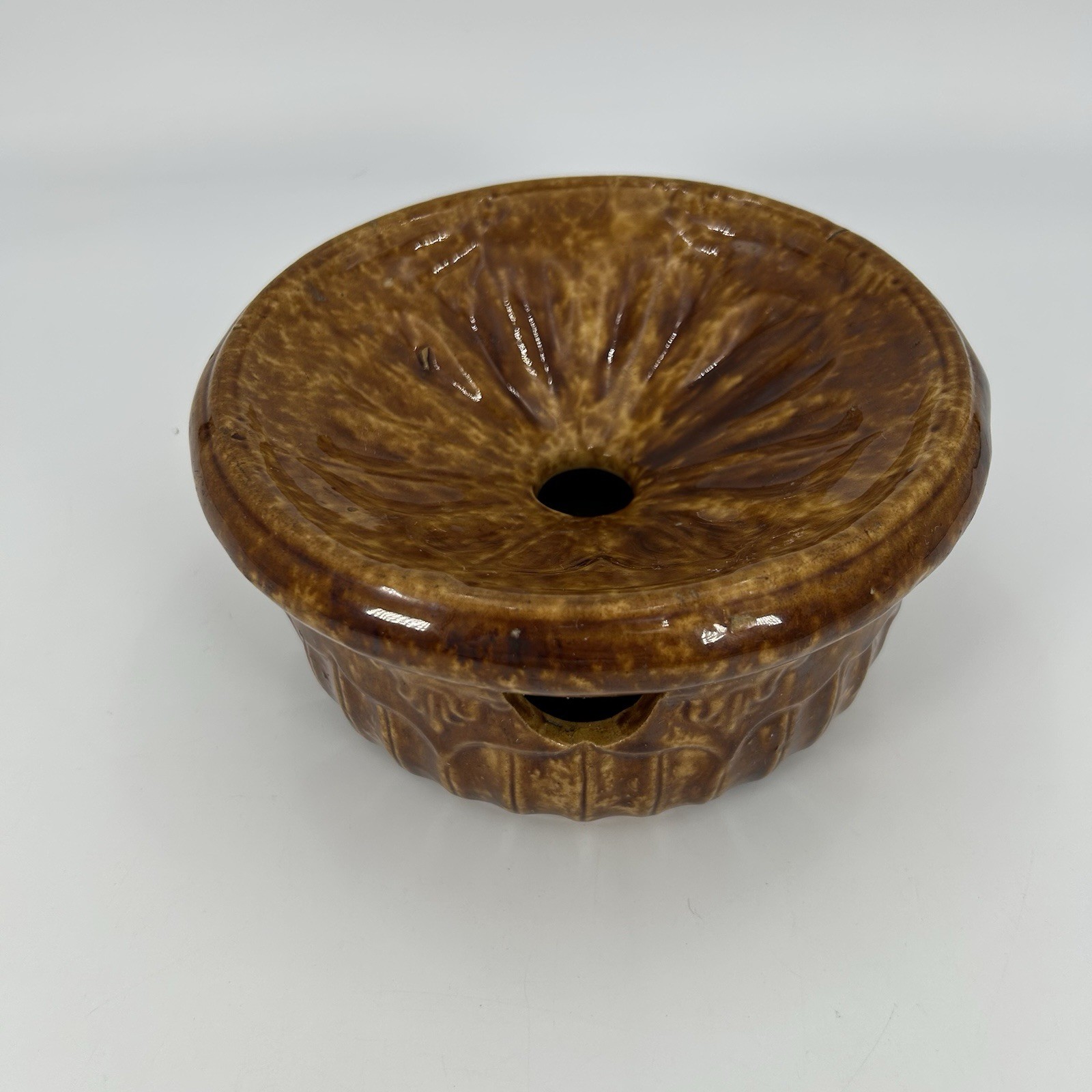 Vintage Early American Pottery Spittoon Cuspidor Primitive Bennington Style