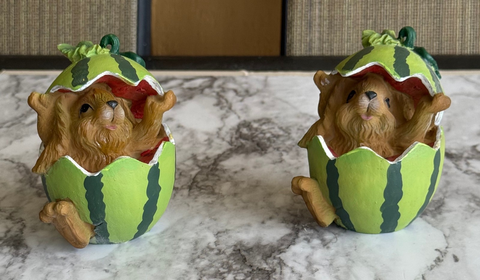 SET OF TWO VTG. WATERMELON SURPRISE RABBIT BUNNY FIGURINE SET OF TWO VTG. WATERMELON SURPRISE RABBIT BUNNY FIGURINE