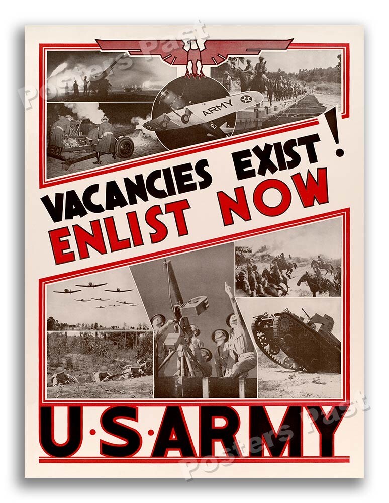 1940s “Enlist Now U.S. Army” WWII Recruiting Propaganda War Poster - 24x32