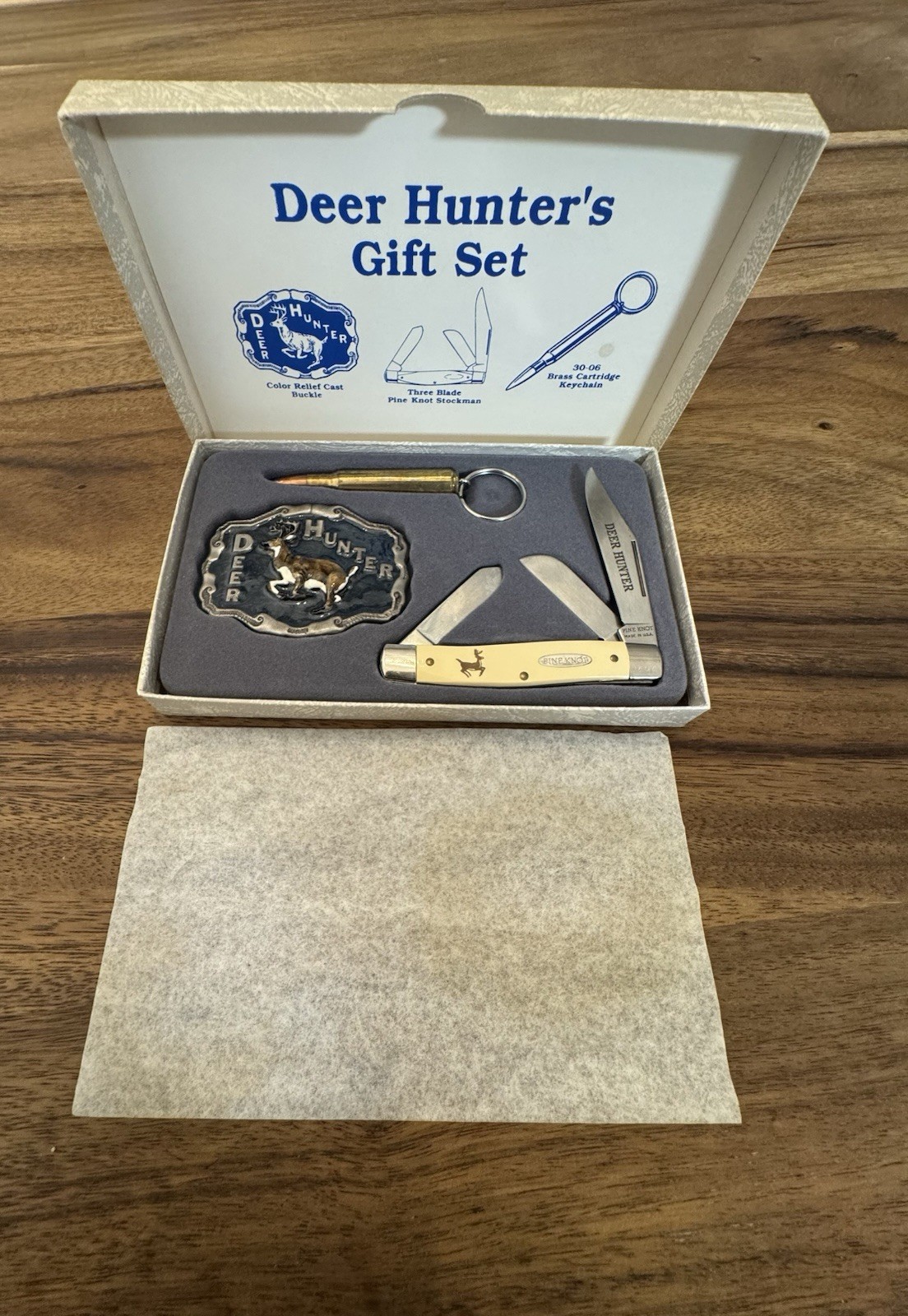 Deer Hunter\'s Gift Set Pine Knot Stockman with Belt Buckle & keychain Lmt Ed NIB Deer Hunter\'s Gift Set Pine Knot Stockman with Belt Buckle & keychain Lmt Ed NIB