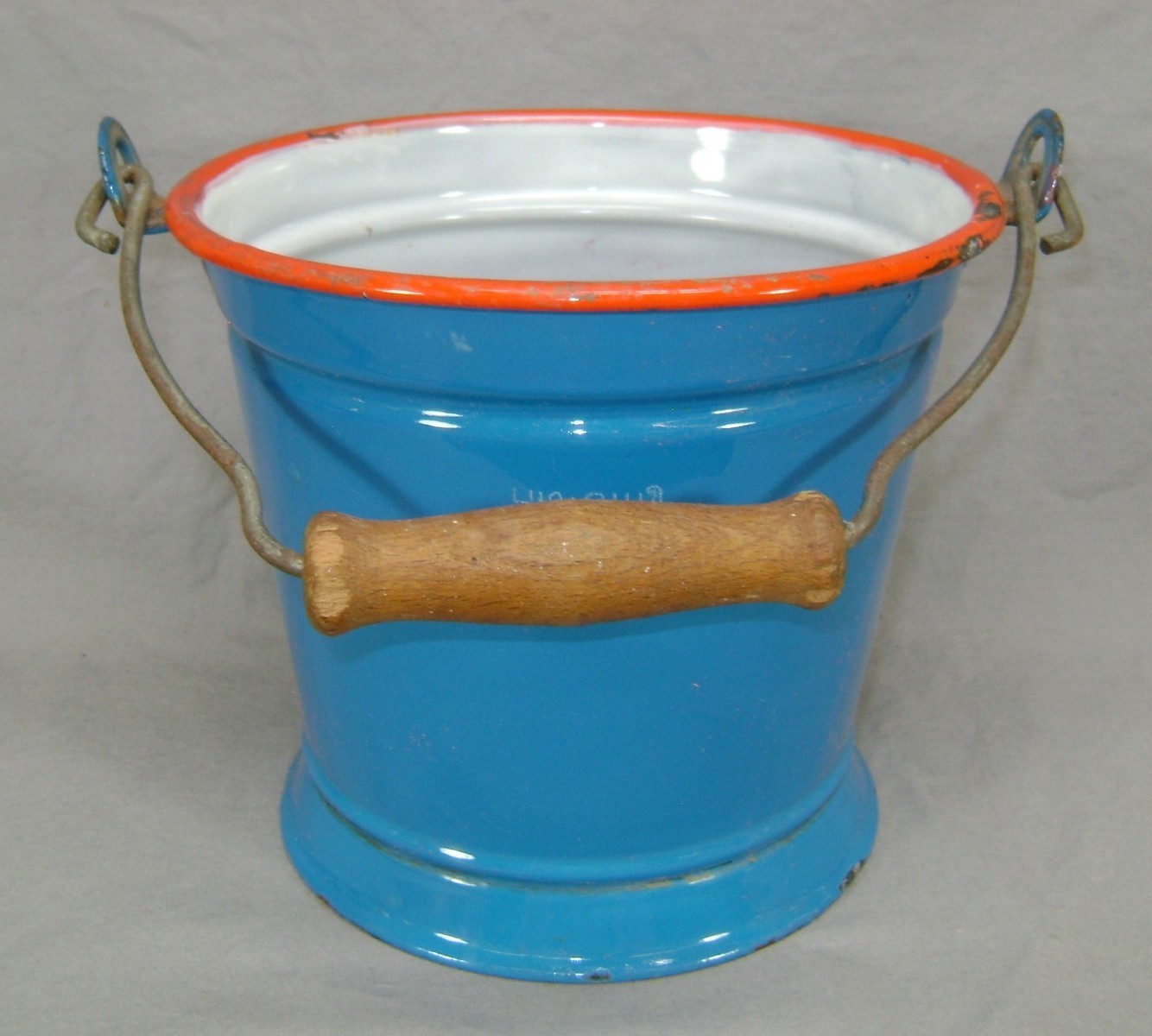 Cute Original Vintage European Enamelware Medium Blue Pail Bucket