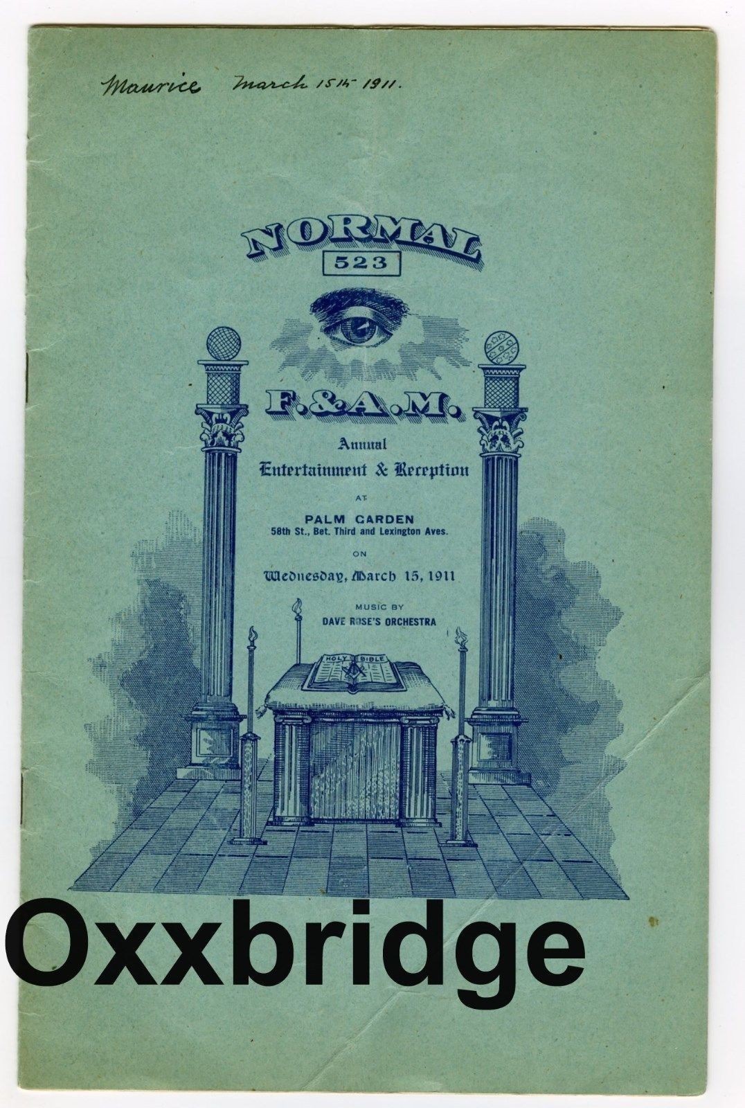 MAURICE RAYMOND THE GREAT Magician MAGIC Mason 1911 VINTAGE Trick Program Irish