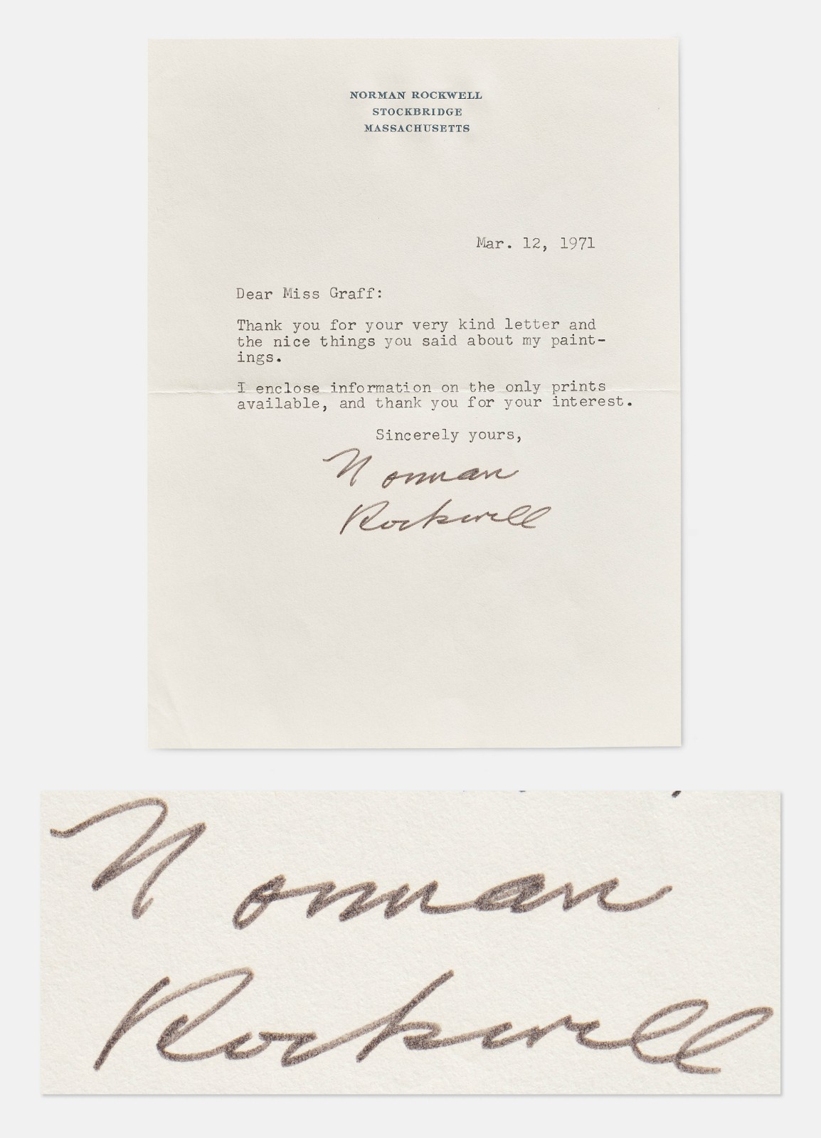 Norman Rockwell Letter Signed from 1971 Norman Rockwell Letter Signed from 1971