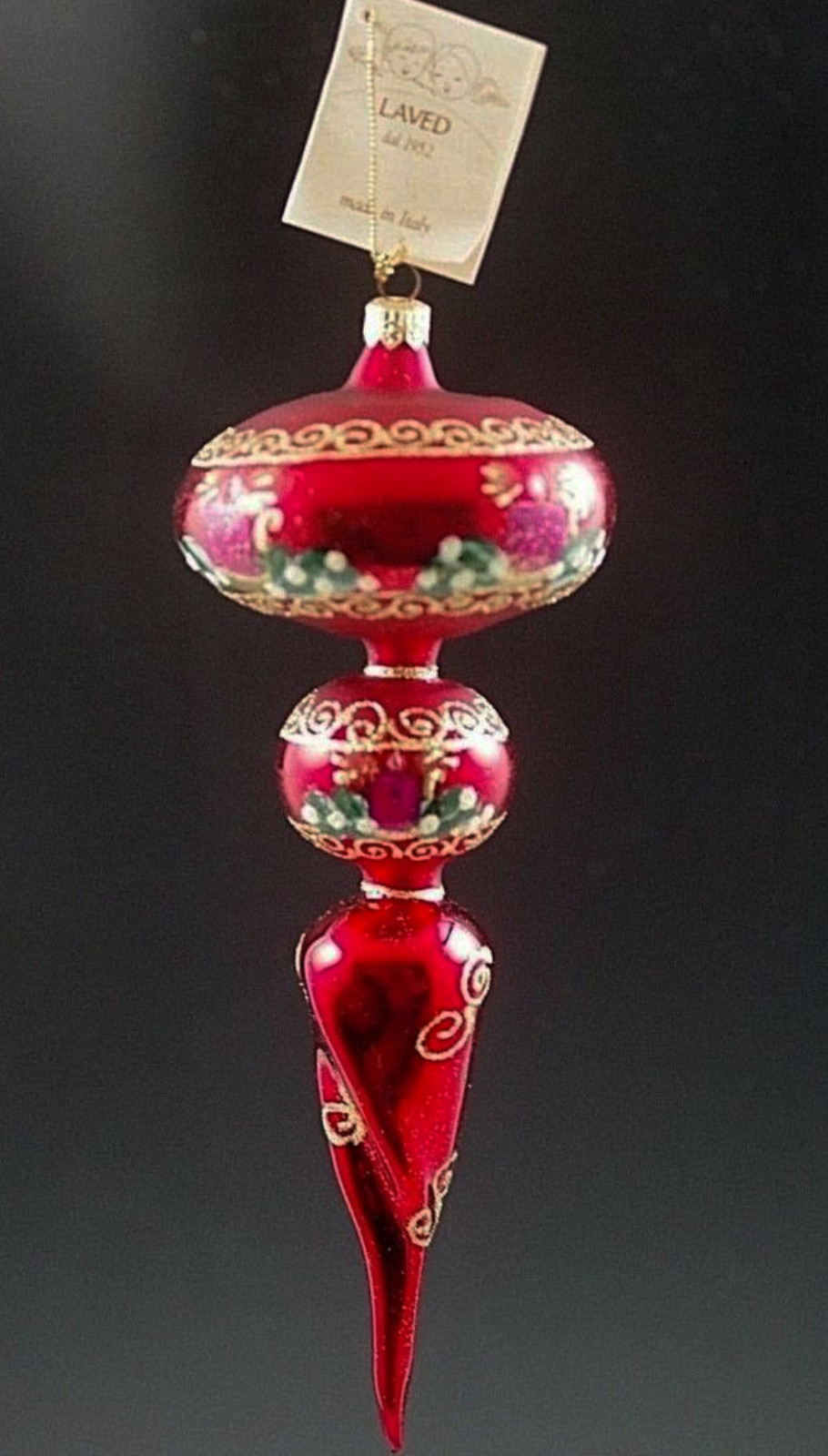 ITALIAN MERCURY GLASS LAVED CHRISTMAS PENDANT SPIRE ORNAMENT 9.5\