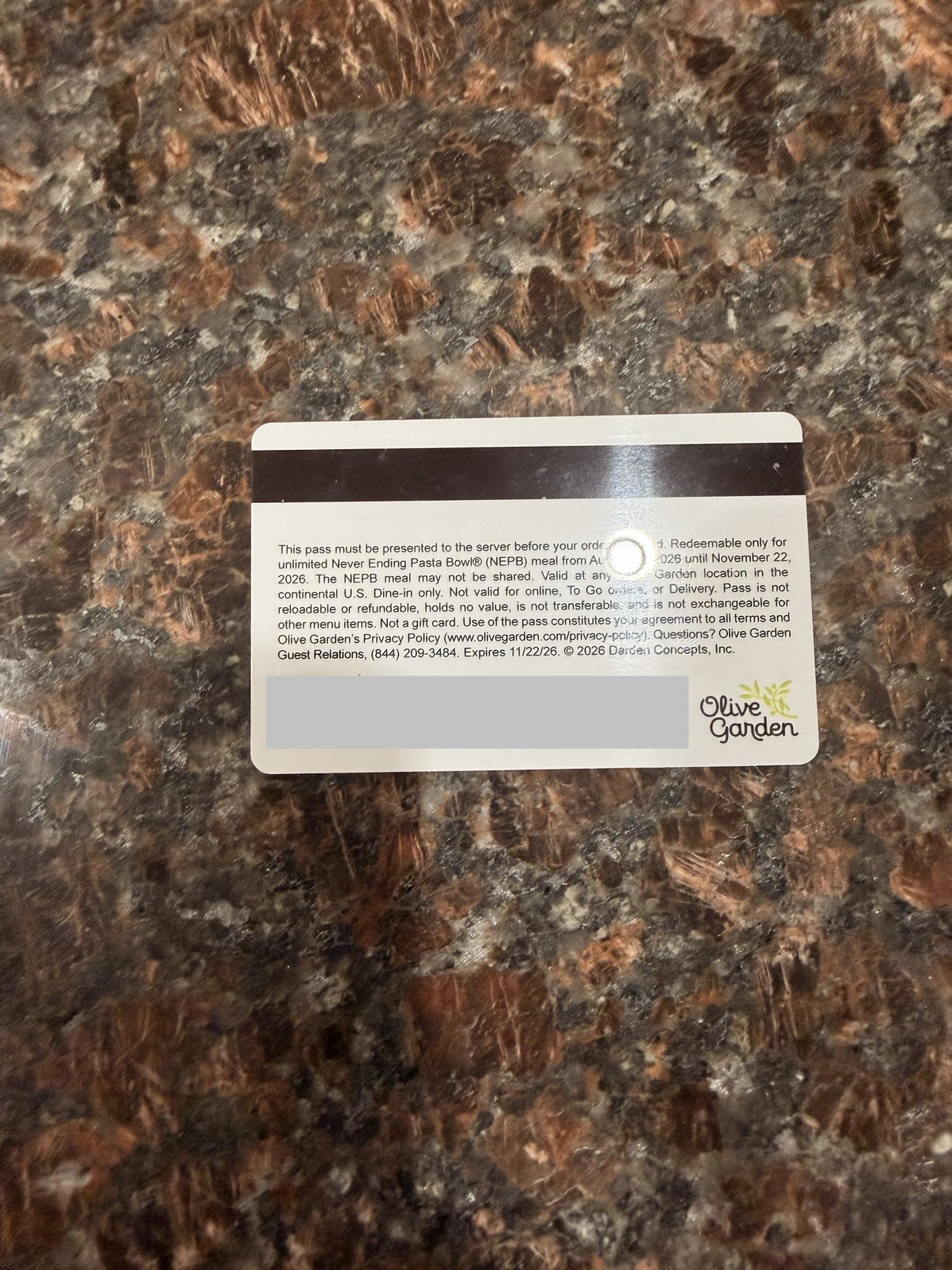 2026 Olive Garden Pasta Pass, Male Name