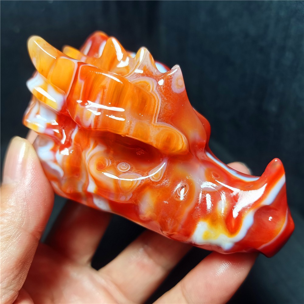 Rare 163.7G Natural Polished Red Agate Crystal Hand-carved dragon head A245