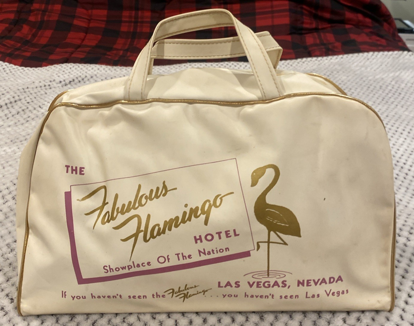 Vintage Las Vegas FLAMINGO Casino HOTEL Nevada Vinyl Airline Travel Bag