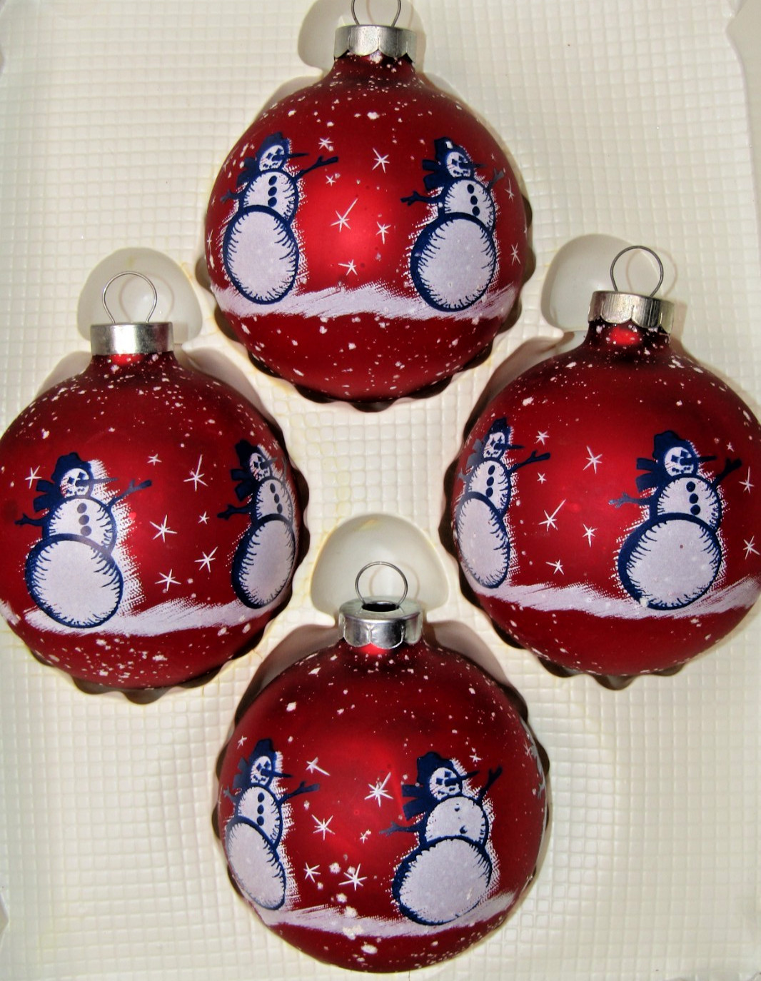 Lot VTG Modern Glass SNOWMAN Pictured BALL Christmas Ornaments USA
