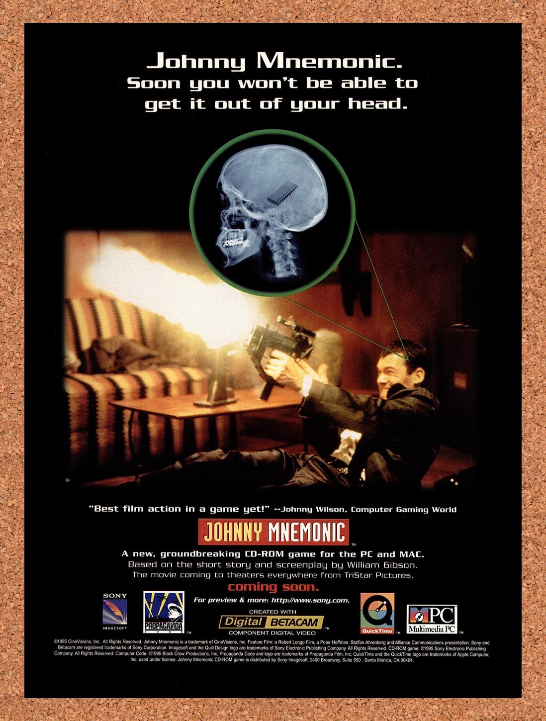 1995 Johnny Mnemonic PC Original Advertisement / Retro Promo v2 1995 Johnny Mnemonic PC Original Advertisement / Retro Promo v2