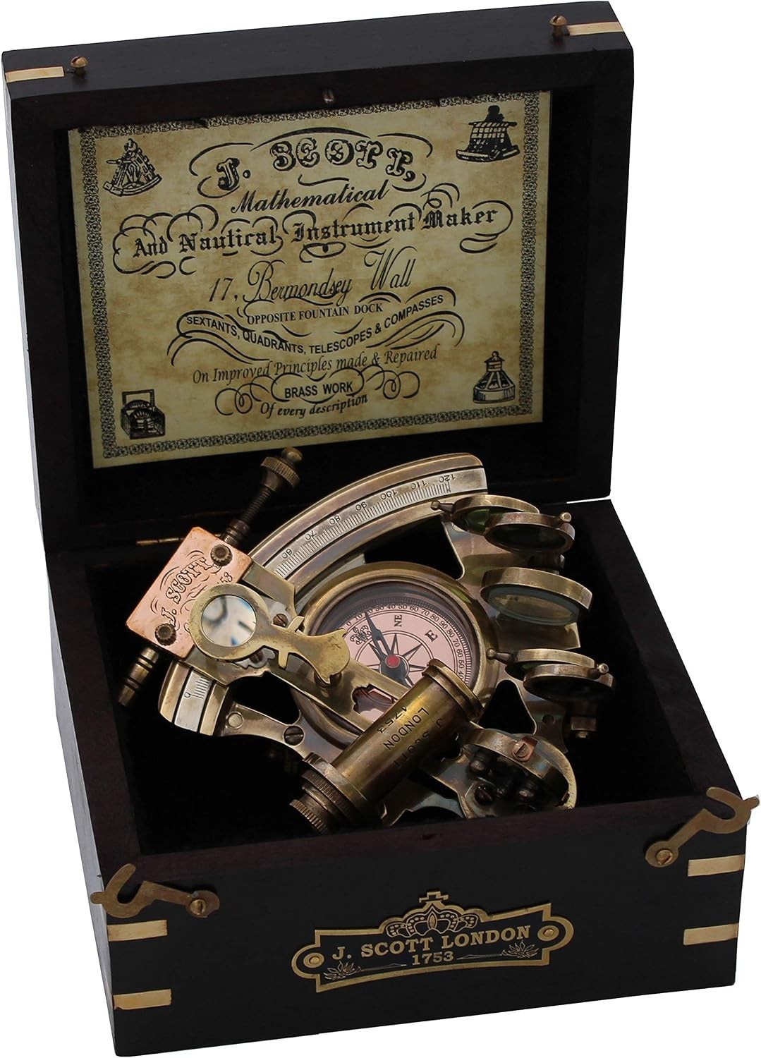 Handmade Brass Astrolabe Sextant with Built-in Compass & Hardwood Box – Vintage Handmade Brass Astrolabe Sextant with Built-in Compass & Hardwood Box – Vintage