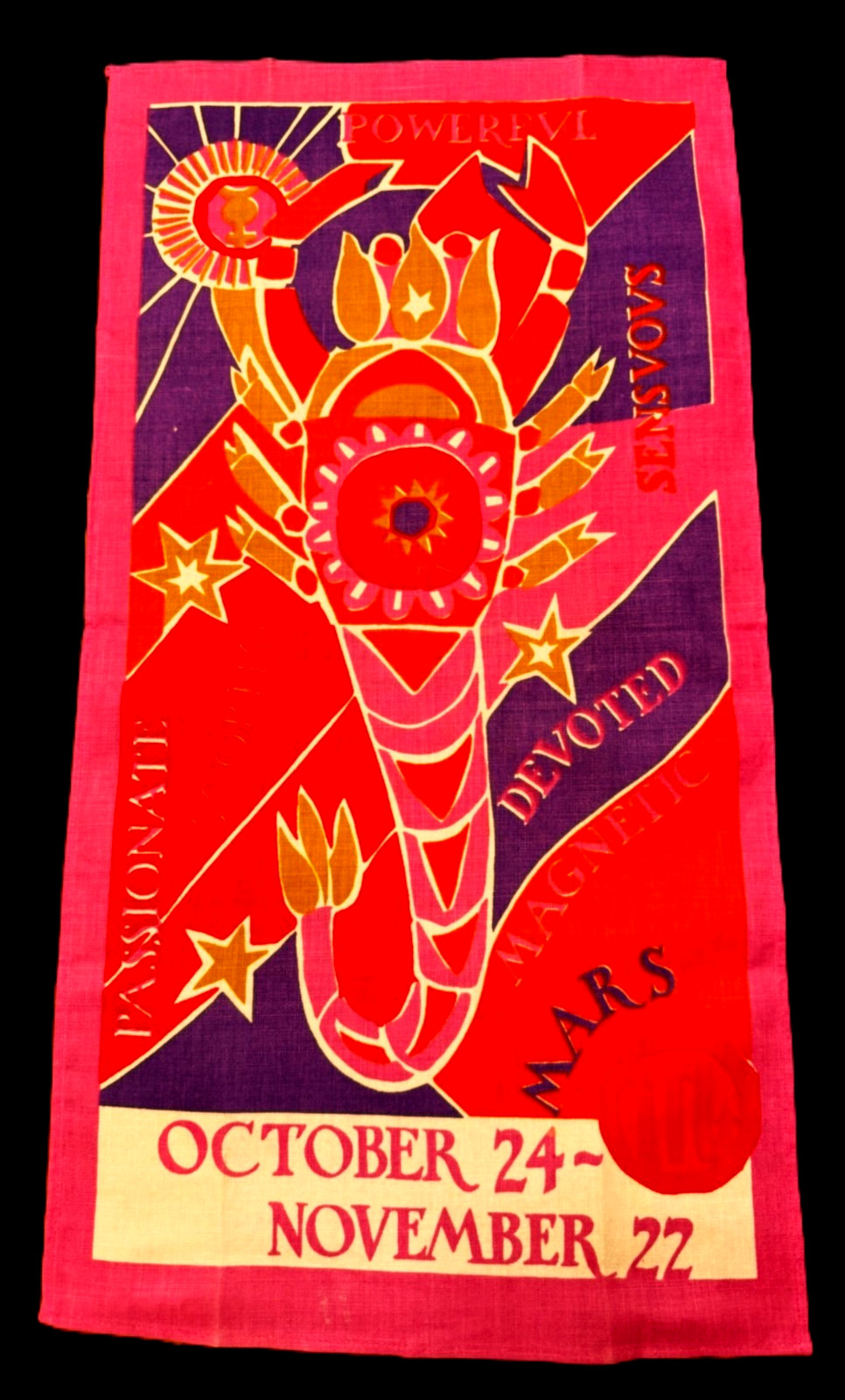 MWT 60s 70s Linen Tea Towel Wall Art SCORPIO Zodiac Astrology Horoscope MWT 60s 70s Linen Tea Towel Wall Art SCORPIO Zodiac Astrology Horoscope