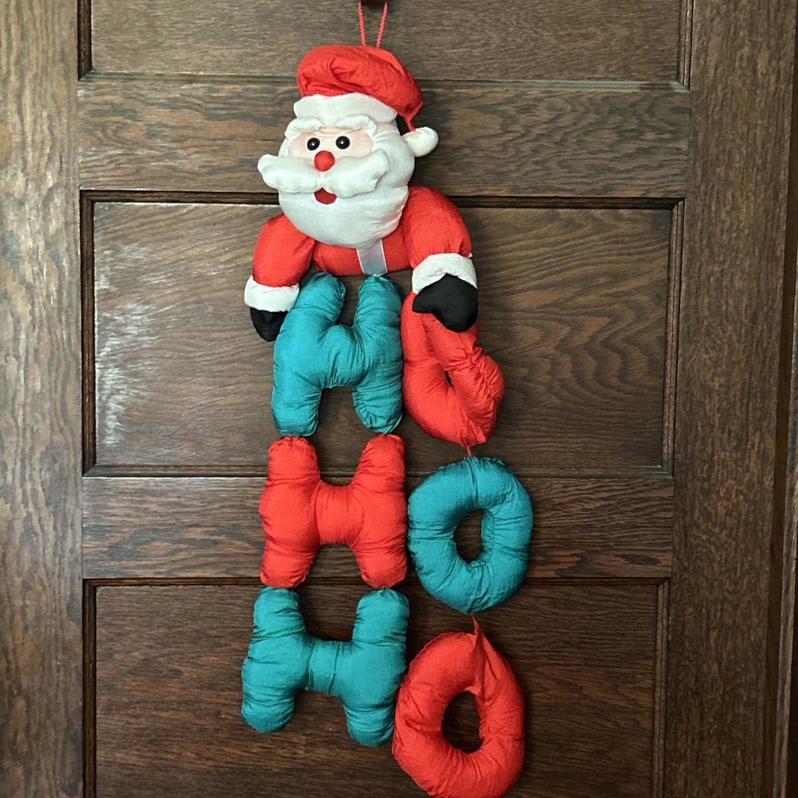 Vtg Ho Ho Ho Nylon Puffy Santa Claus Door Hanger Wall Decor Christmas Holiday