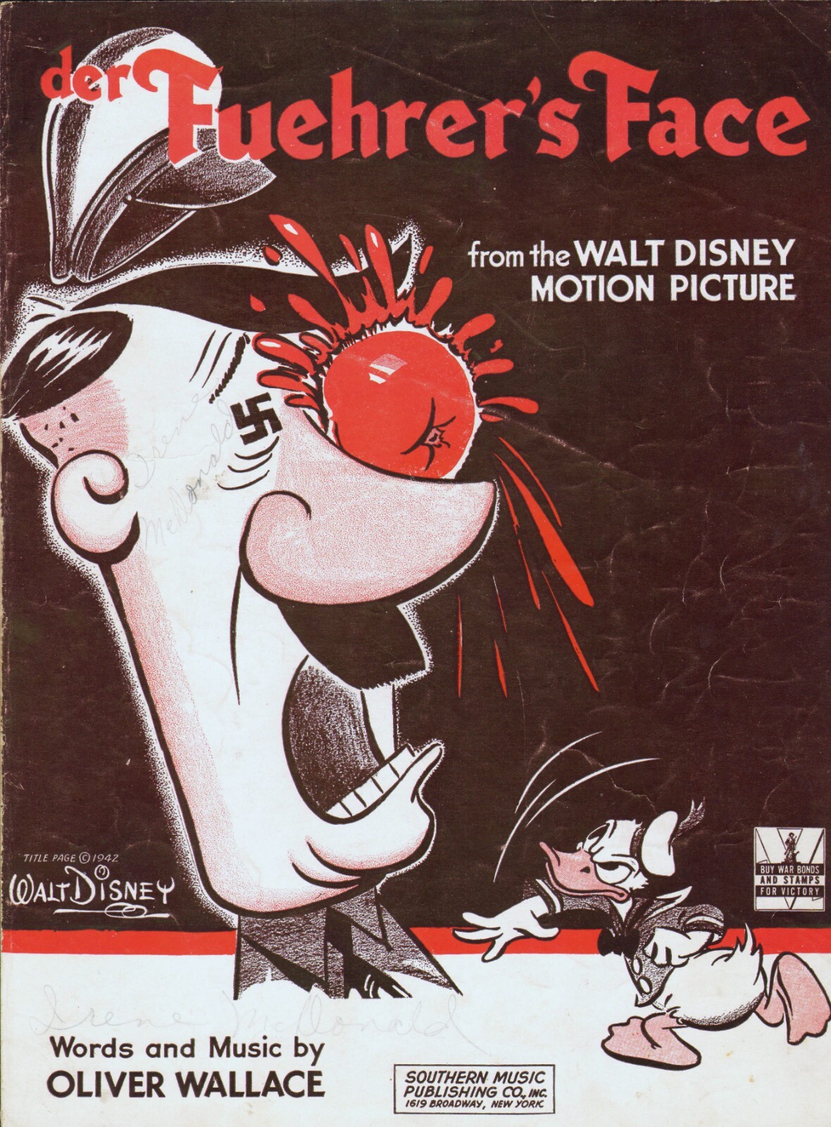 Der Fuehrer\'s Face 1942 DONALD DUCK Walt Disney HITLER Sheet Music