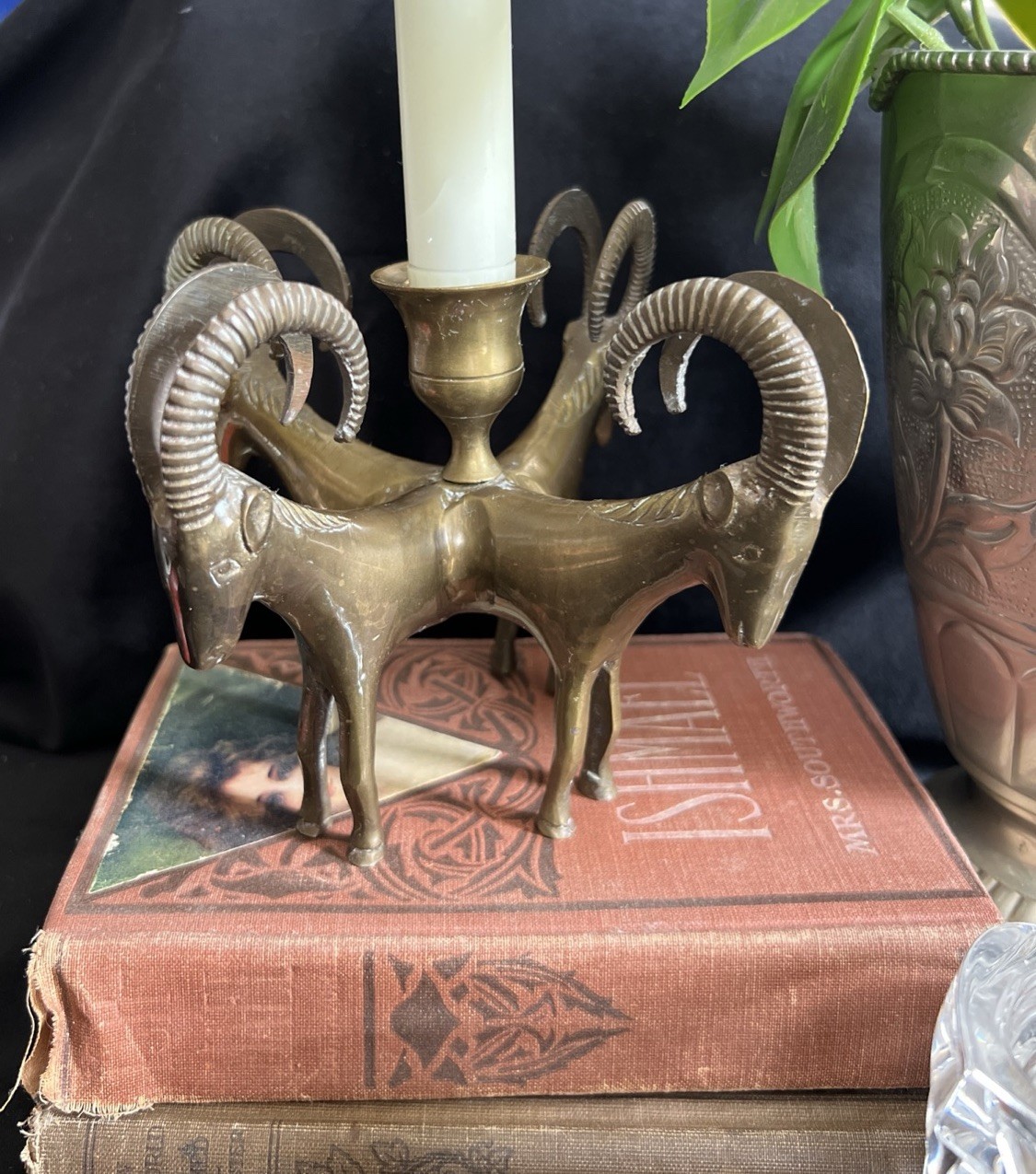 Vintage Brass Ram Candleholder MCM Goat Ibex 5”x6.5” Hollywood Regency Decor Vintage Brass Ram Candleholder MCM Goat Ibex 5”x6.5” Hollywood Regency Decor