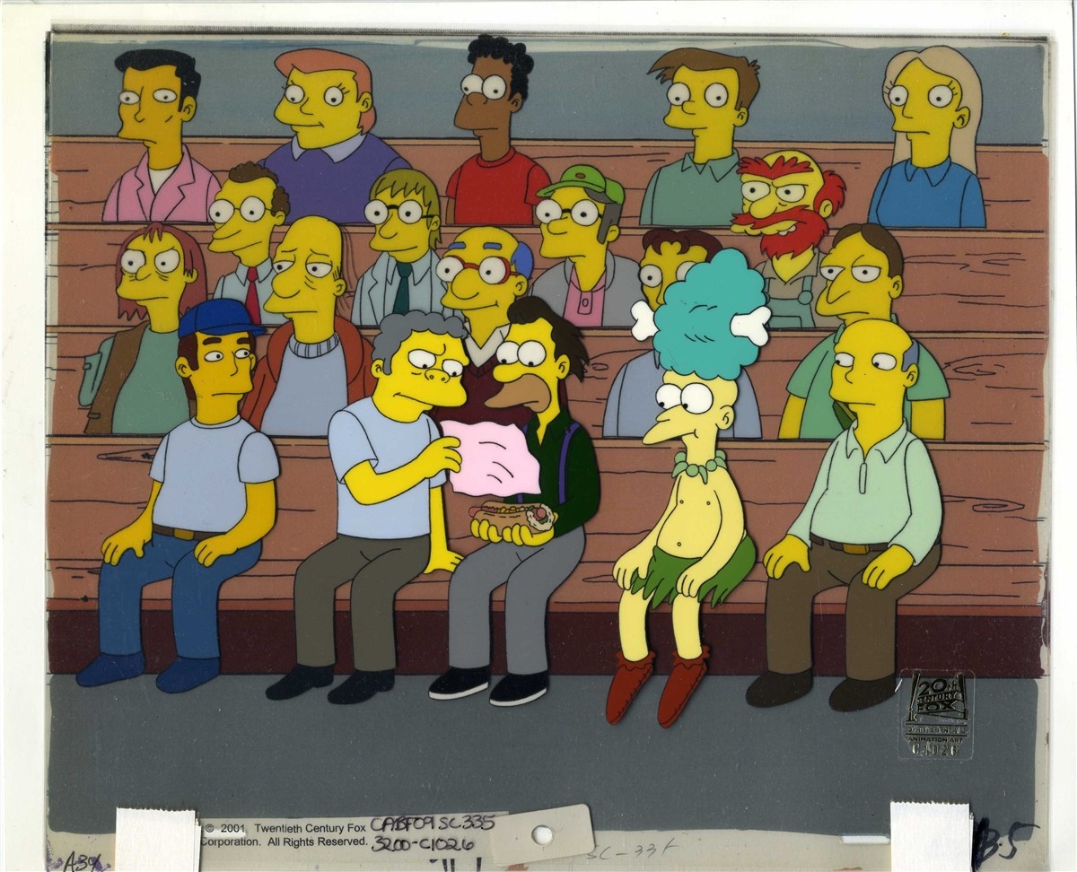 Original Production Cel of Moe, Lenny and Crowd from Hungry, Hungry Homer (2001)