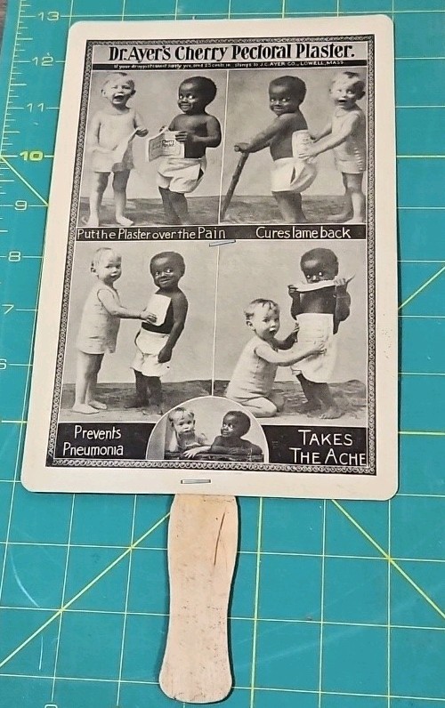 Vintage Dr Ayer's Cherry Pectoral Plaster Ad Fan Webb City Drug Store Pre-Owned
