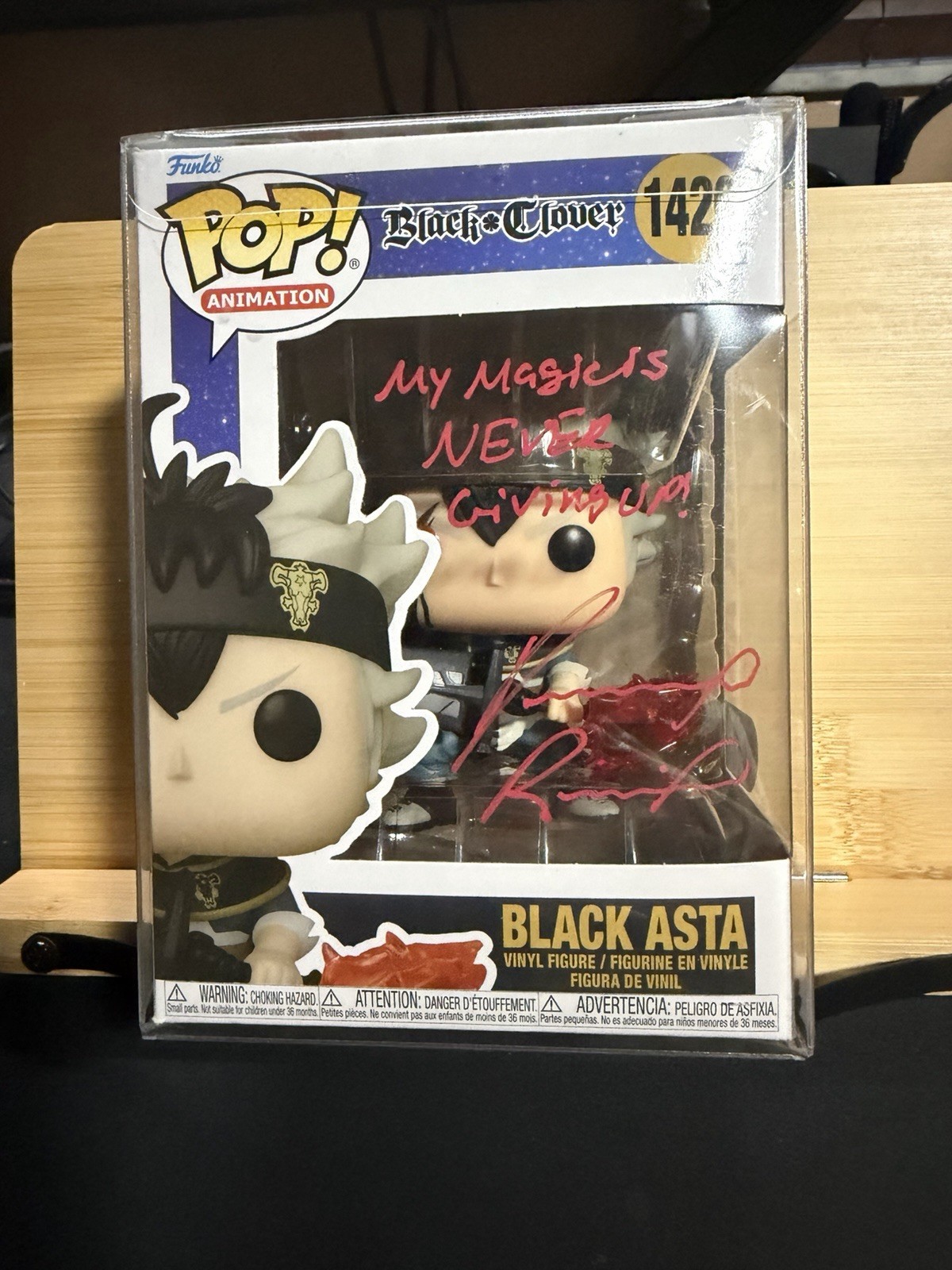 BLACK CLOVER FUNKO 1420 BLACK ASTA SIGNED W/ COA DALLAS REID VOICE OF ASTA