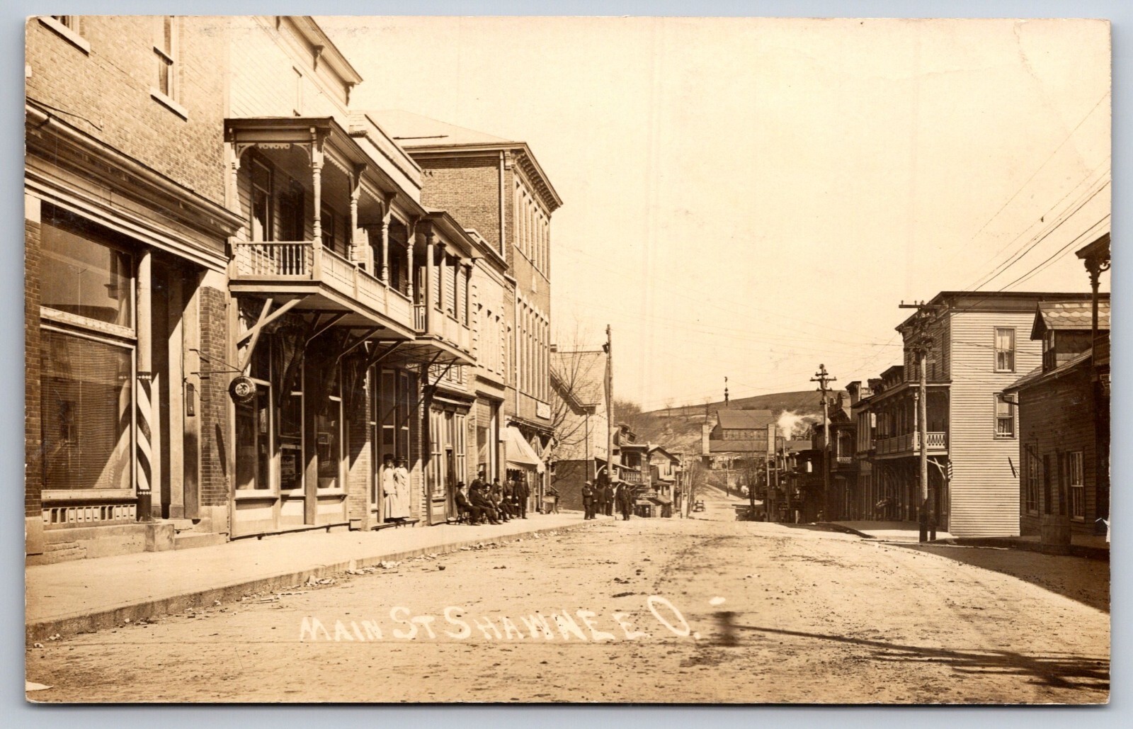 Shawnee Ohio~Coal Mine~Ladies Exit Below Old West Balcony~Barber Pole~RPPC c1910
