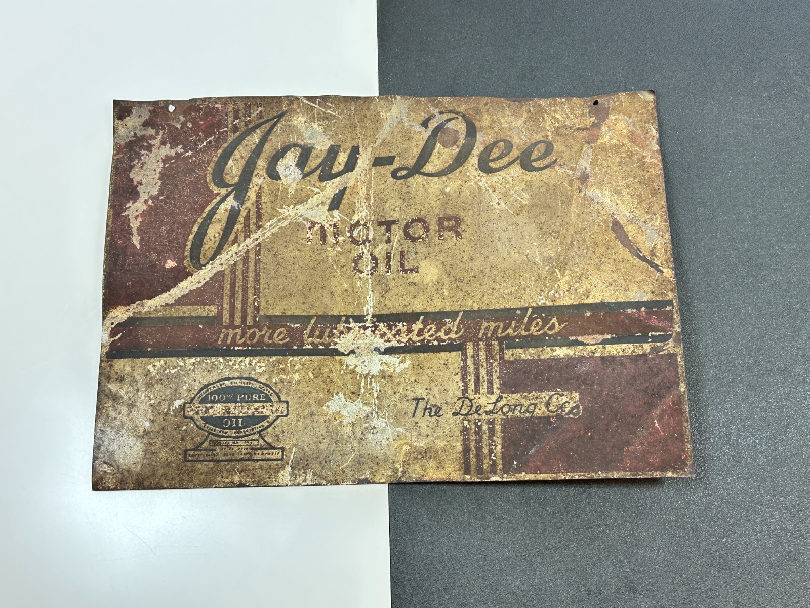 Jay-Dee Motor Oil, The DeLong CO Pennsylvania Oil 2-SIDED Metal Sign 14 x 9-3/4 Jay-Dee Motor Oil, The DeLong CO Pennsylvania Oil 2-SIDED Metal Sign 14 x 9-3/4
