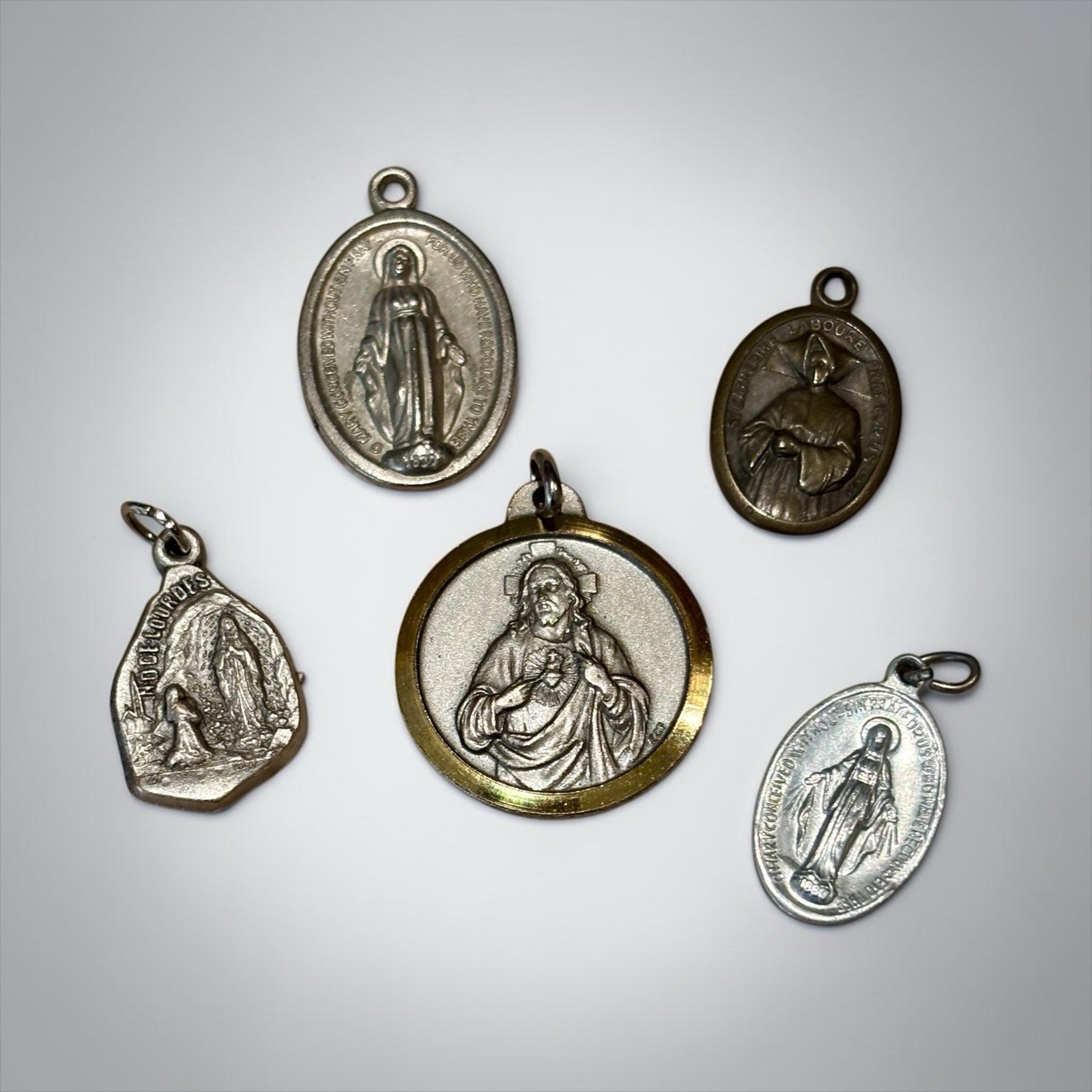 Vintage Catholic Religious Medals Various Saints & Marian Italy Lot of 5