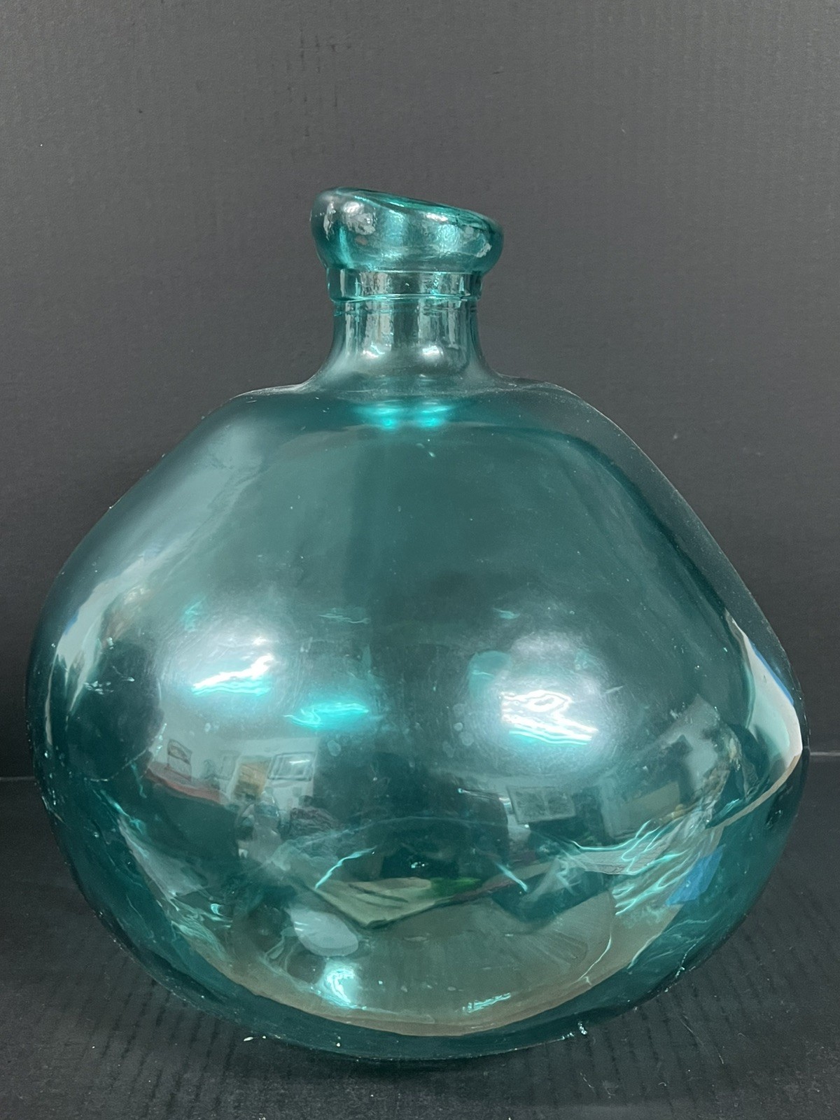 Large Vidrios San Miguel Aqua Blue Bulbous  Recycled Art Glass Vase
