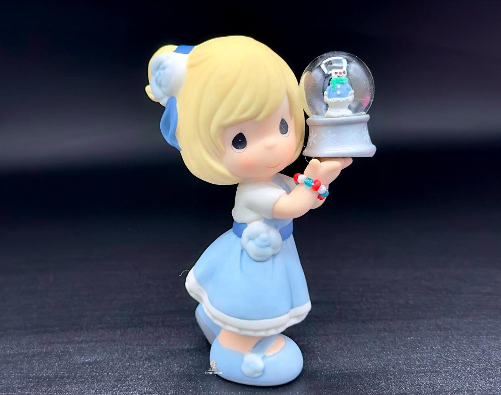 Adorable Precious Moments Girl Holding Snowman Snow Globe Winter Christmas. Adorable Precious Moments Girl Holding Snowman Snow Globe Winter Christmas.