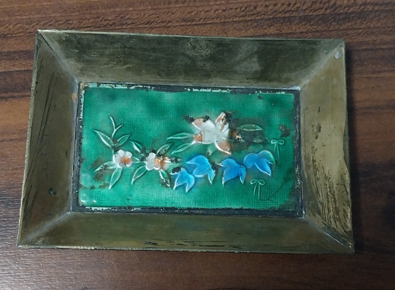 Small Antique Chinese Enamel on Copper Tray Cloisonne Plate Famille Rose